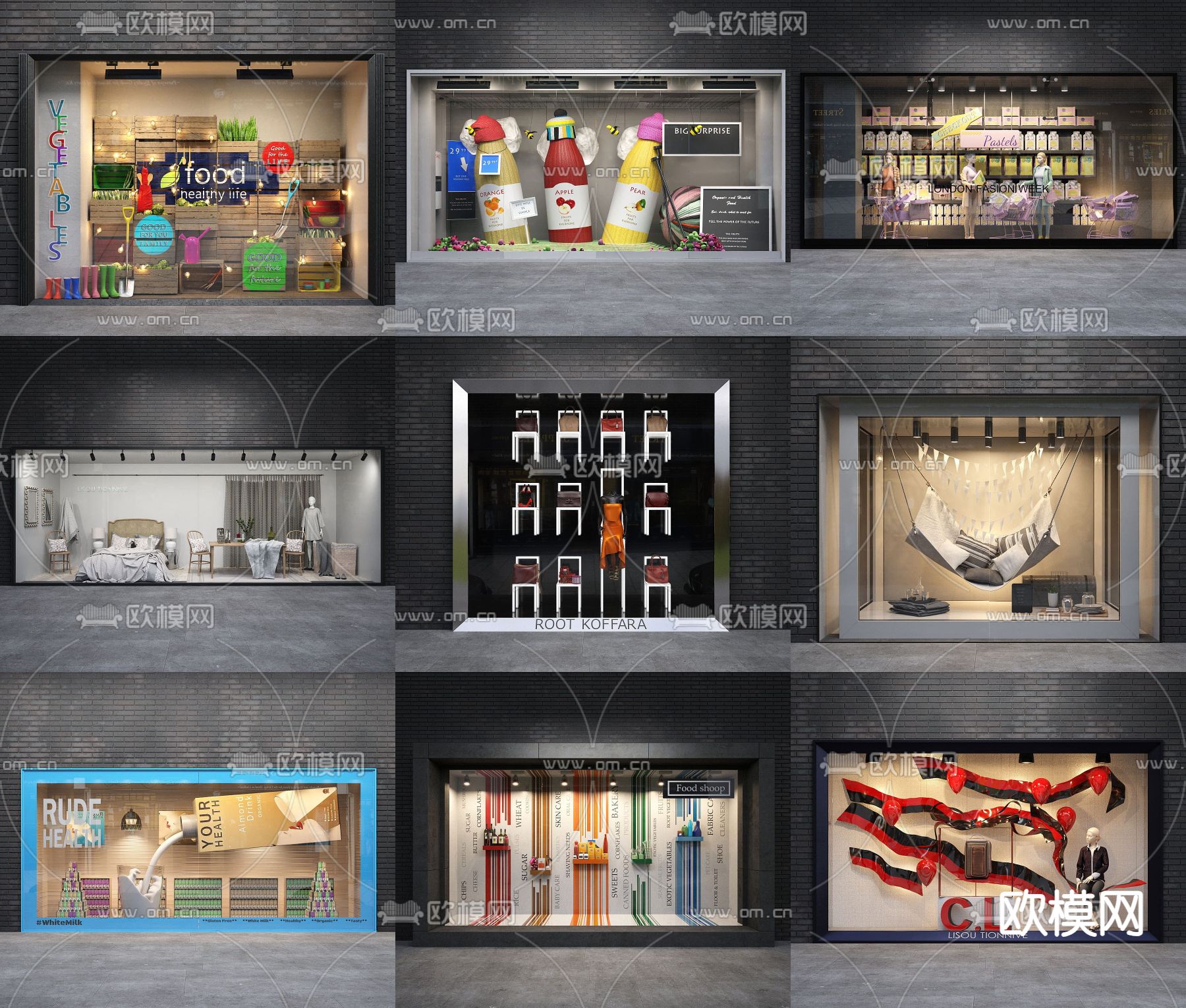 商业街橱窗 商业街门店3d模型下载