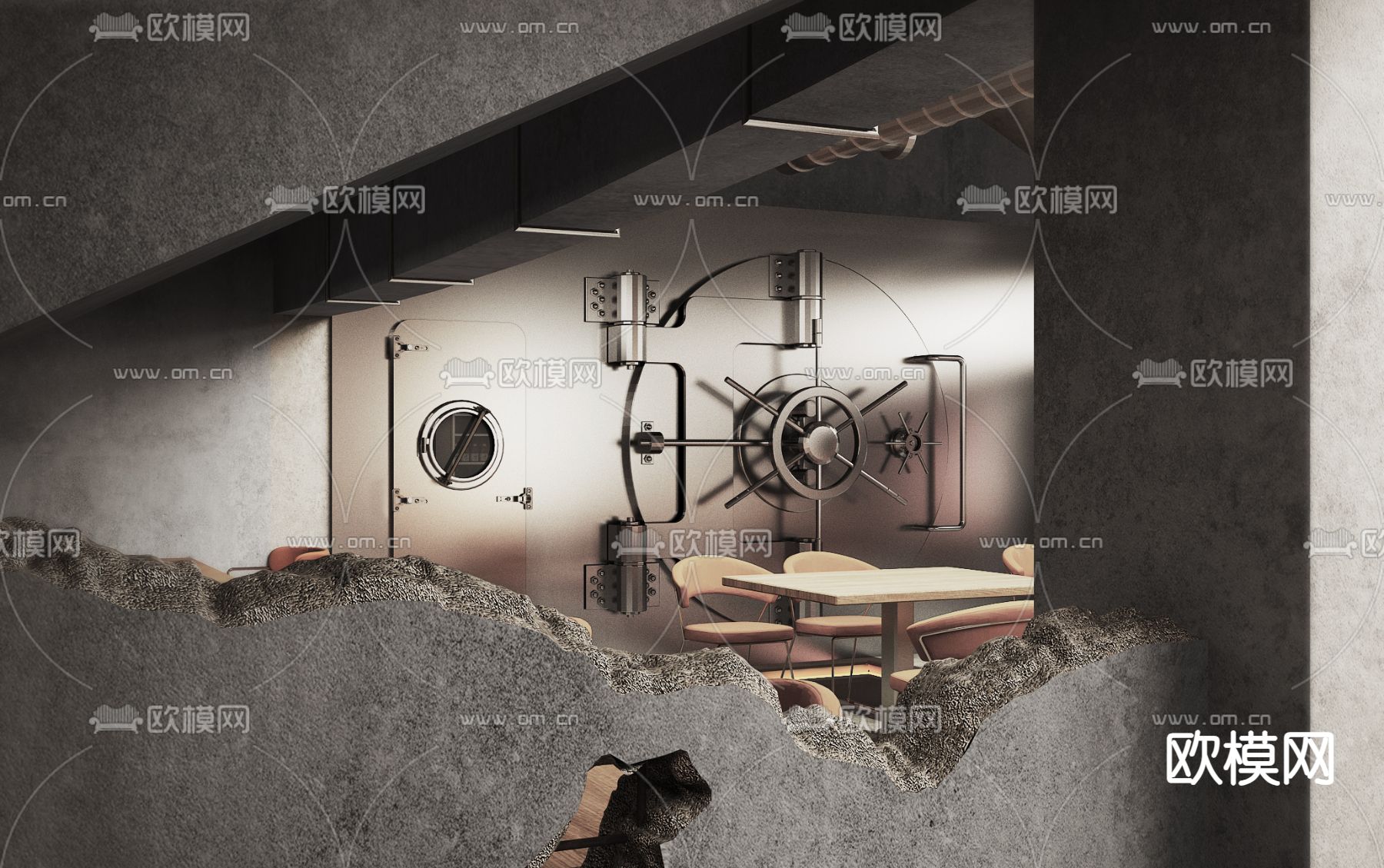 工业风烧烤店包房3d模型下载