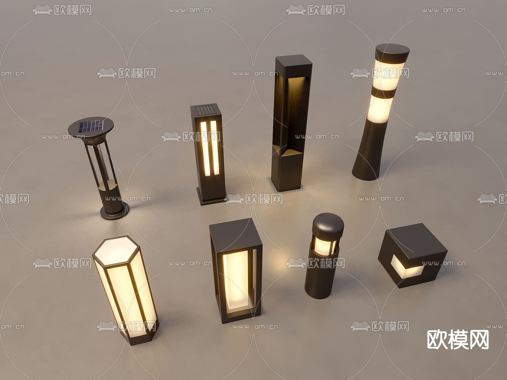 现代景观灯 户外灯 草坪灯 庭院灯su模型下载（渲染图2）