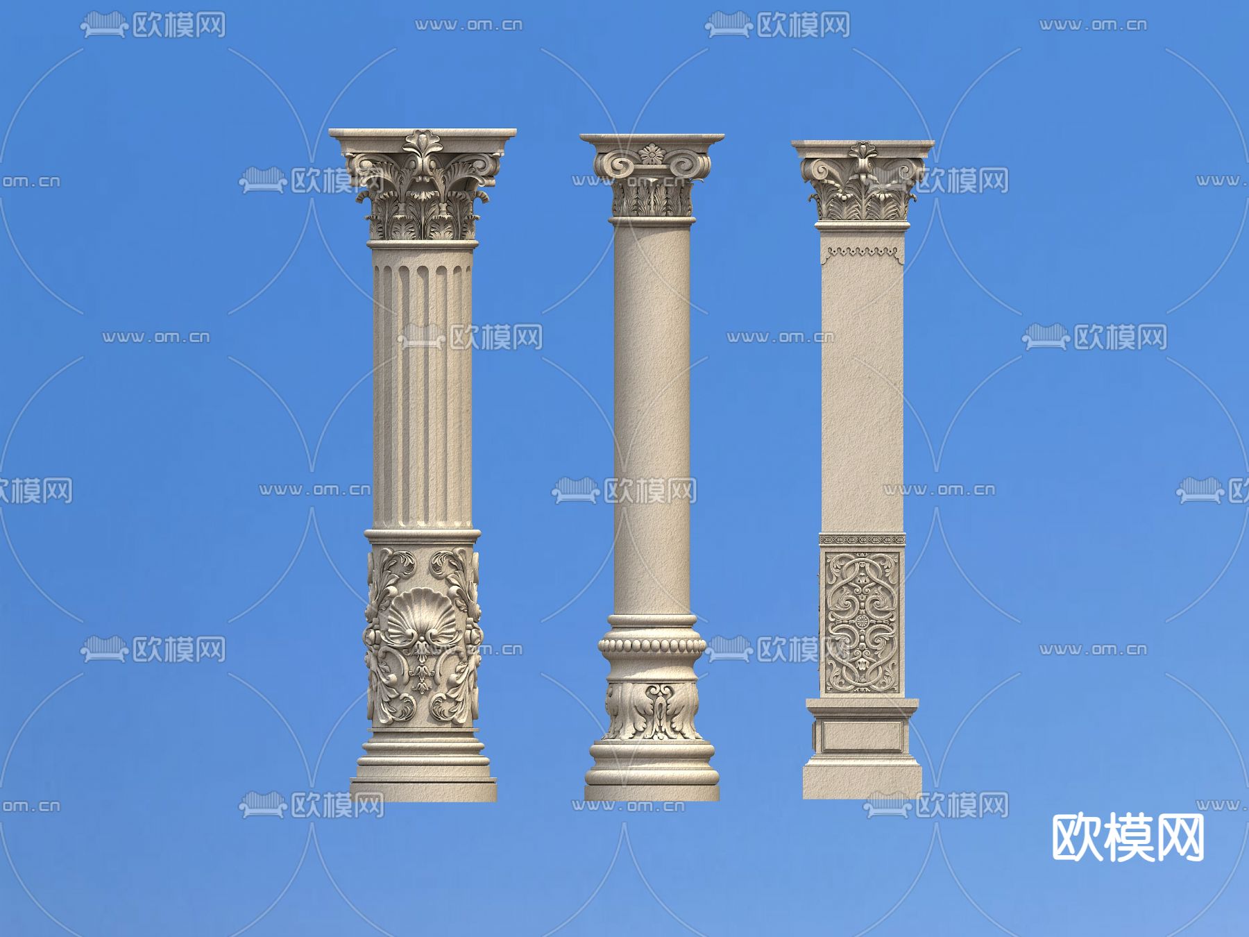 欧式柱子 罗马柱 雕花柱子3d模型下载（渲染图1）