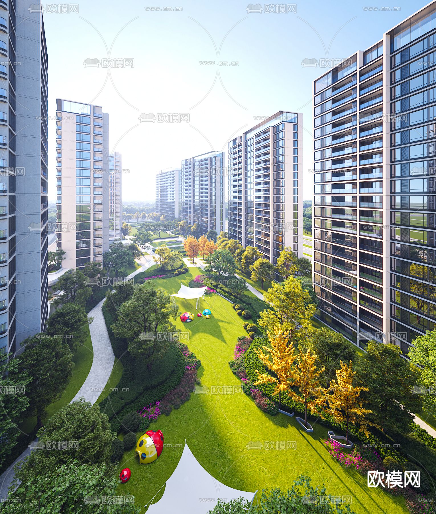 住宅楼鸟瞰3d模型下载