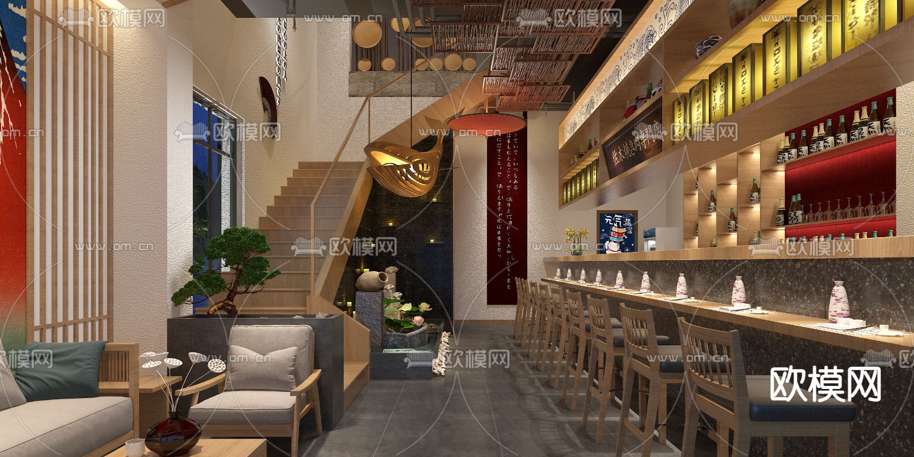 日式餐饮店3d模型下载