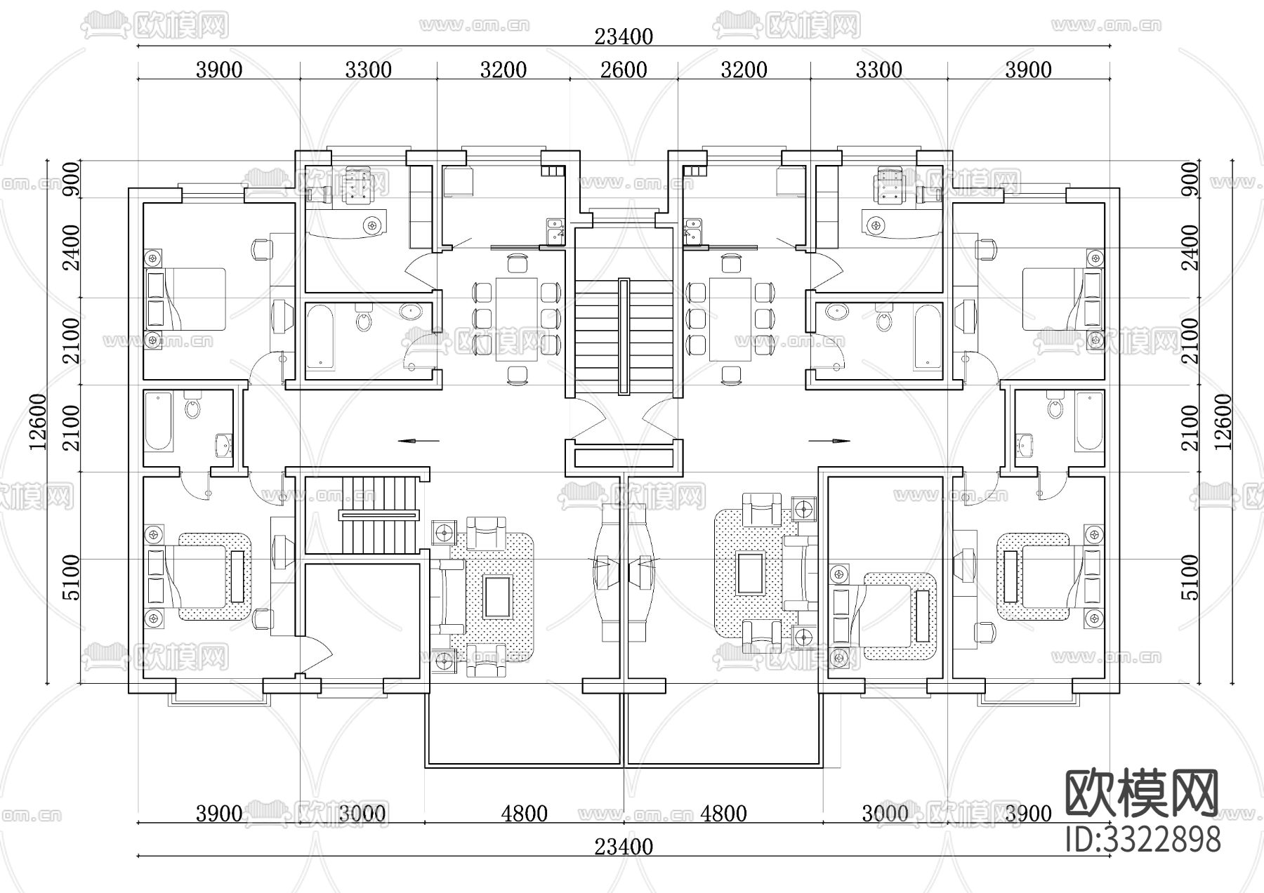 330m²公寓住宅cad平面图下载