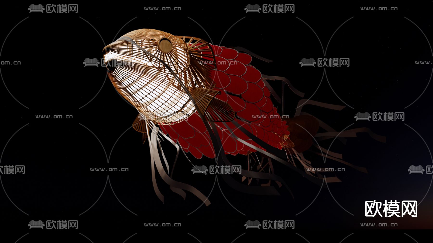 装饰灯 金鱼灯笼3d模型下载（渲染图3）