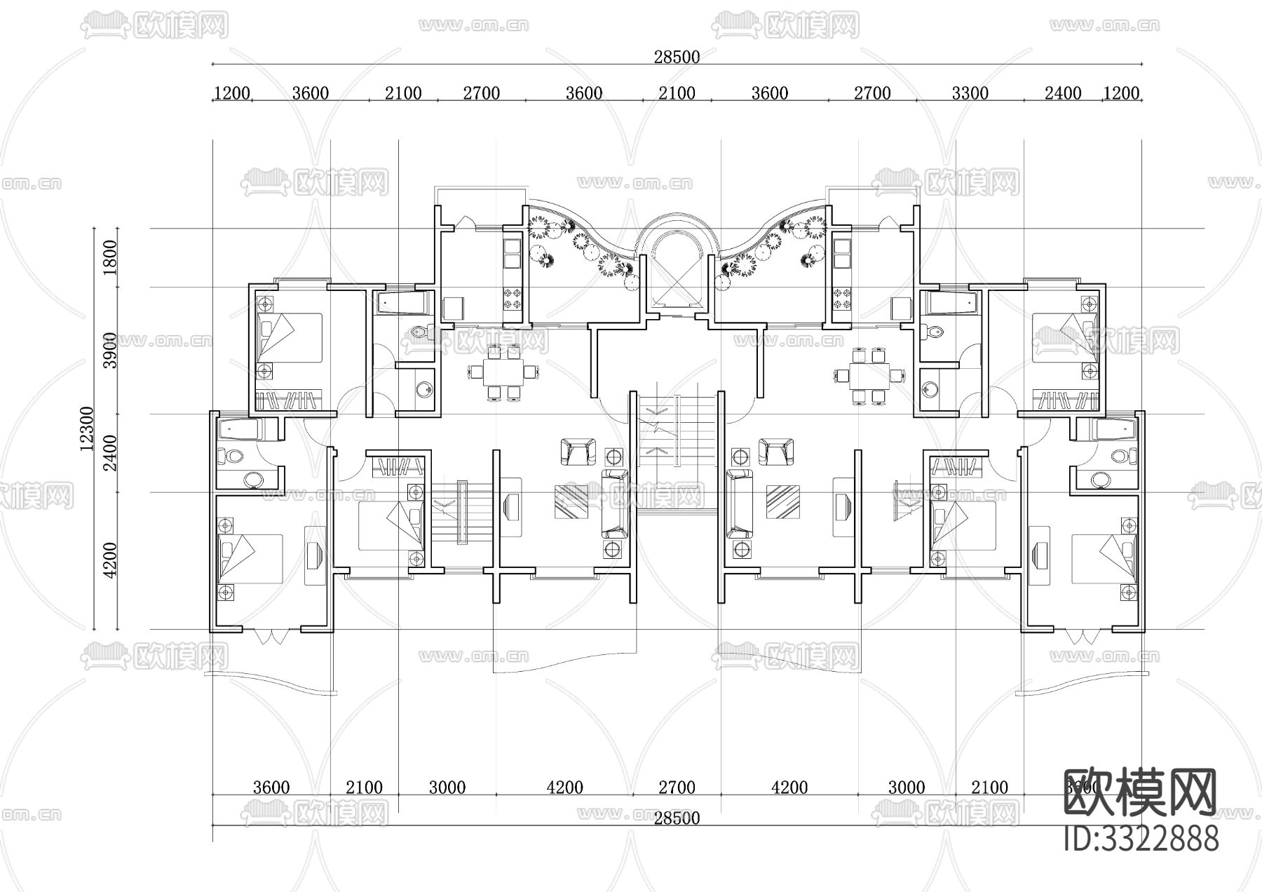333m²公寓住宅cad平面图下载