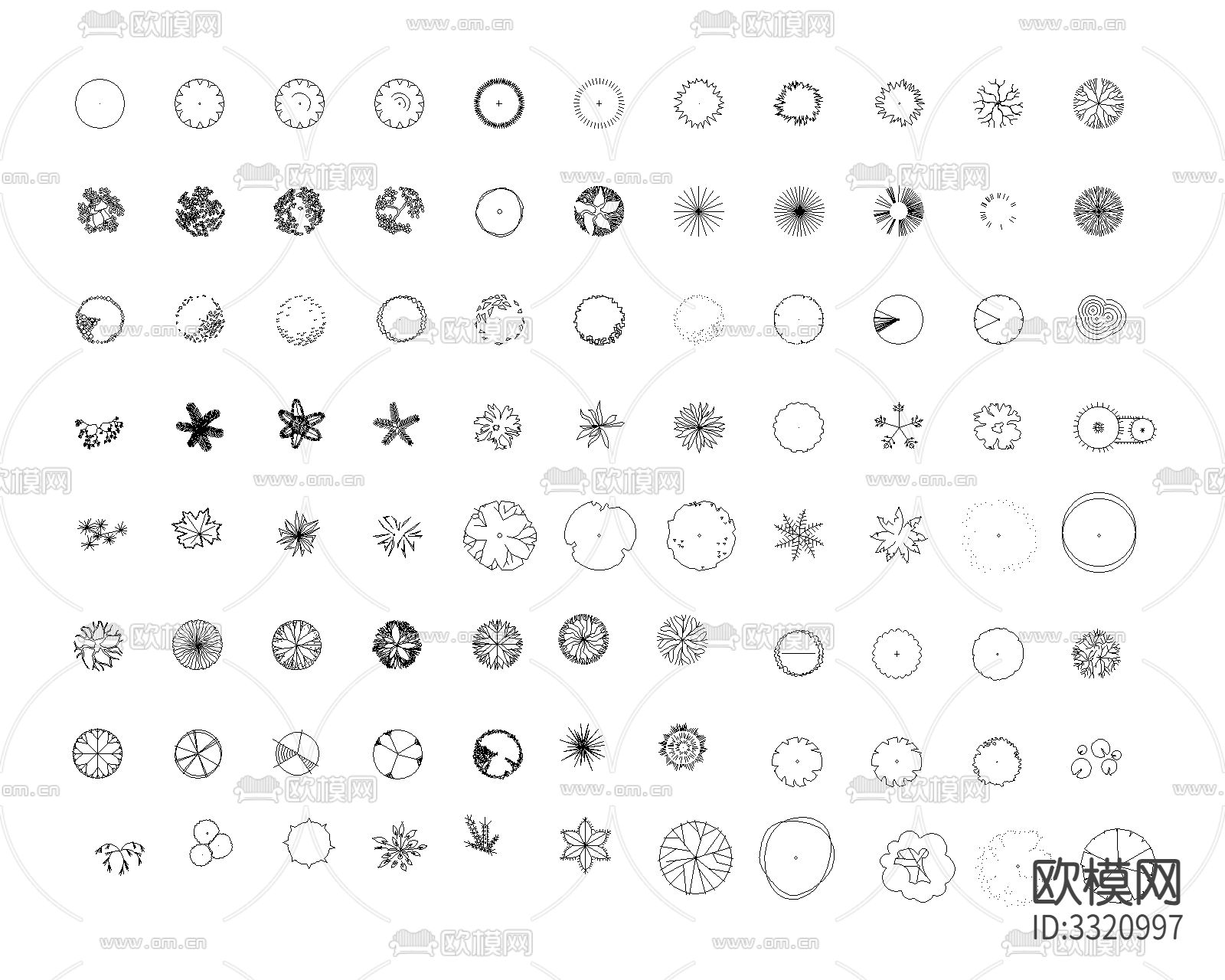 88棵树 平面树 顶视图cad图库下载