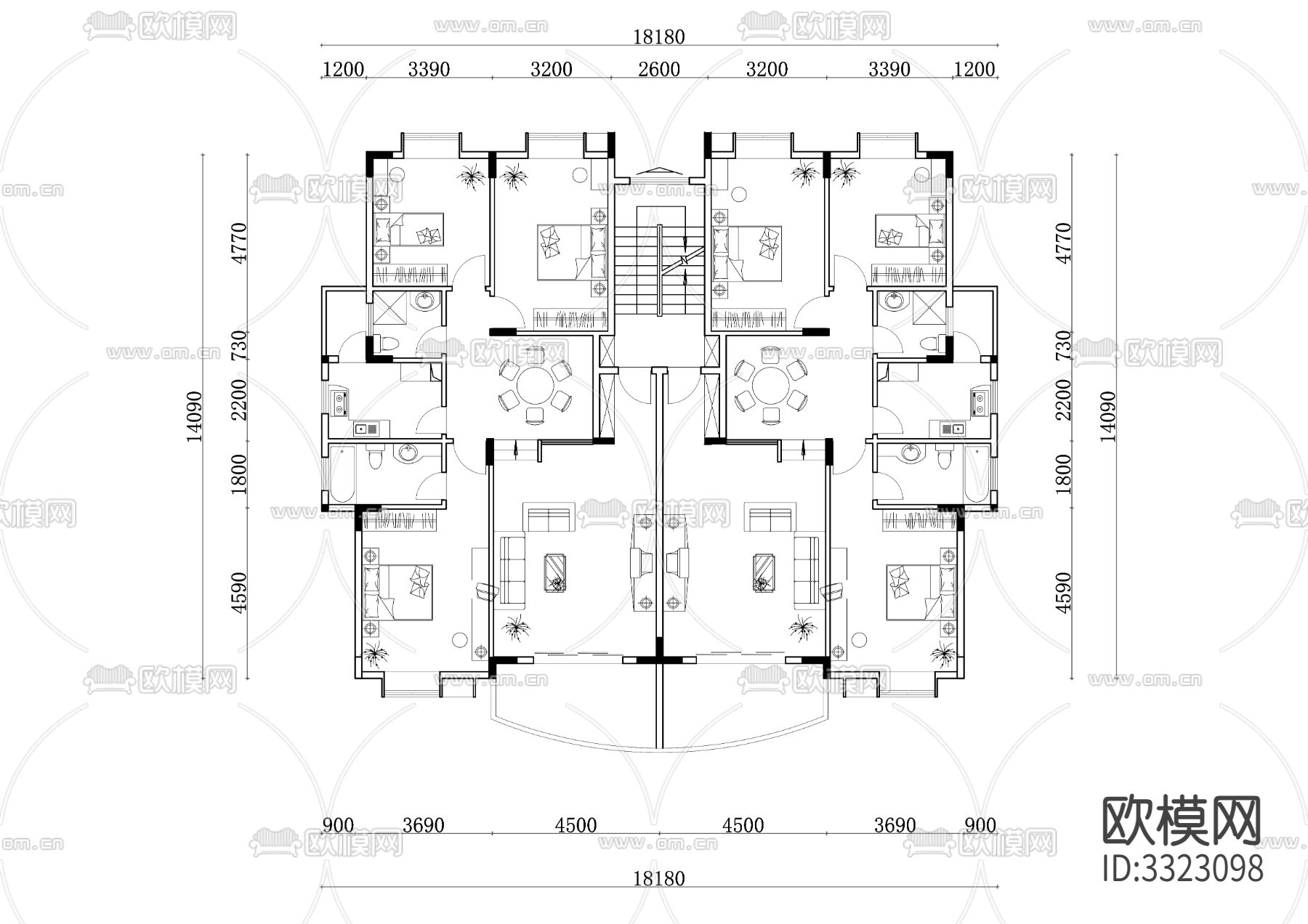 275m²公寓住宅cad平面图下载