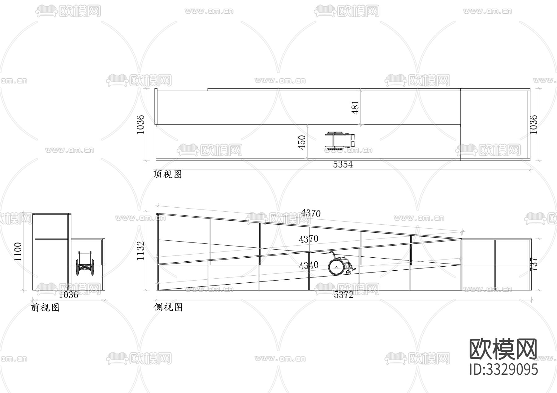轮椅坡道三视图cad大样图下载