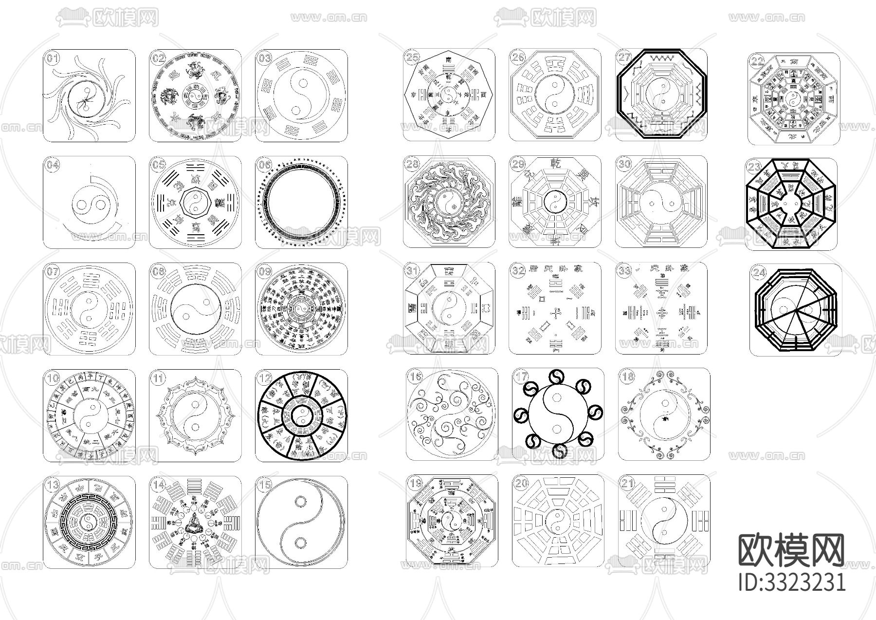 中式元素 易经 八卦 图案cad图库下载（渲染图4）