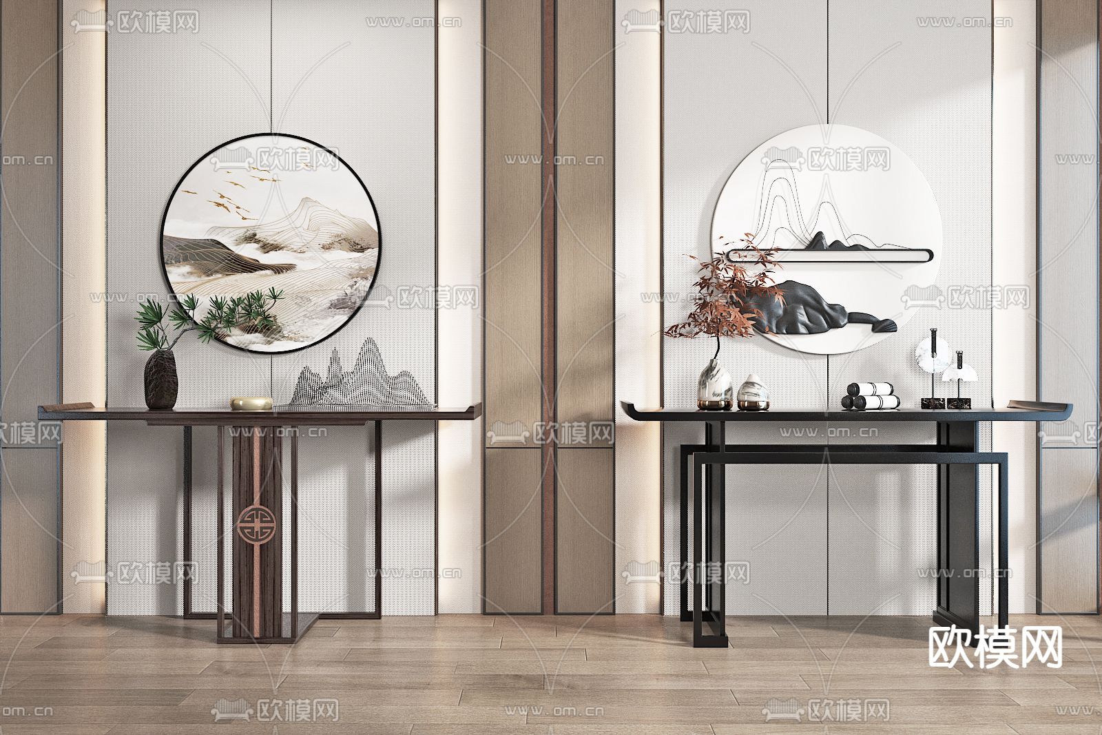 新中式条案 端景台3d模型下载