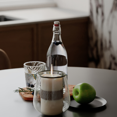  蜡烛 水果 苹果 玻璃瓶 摆件su模型 