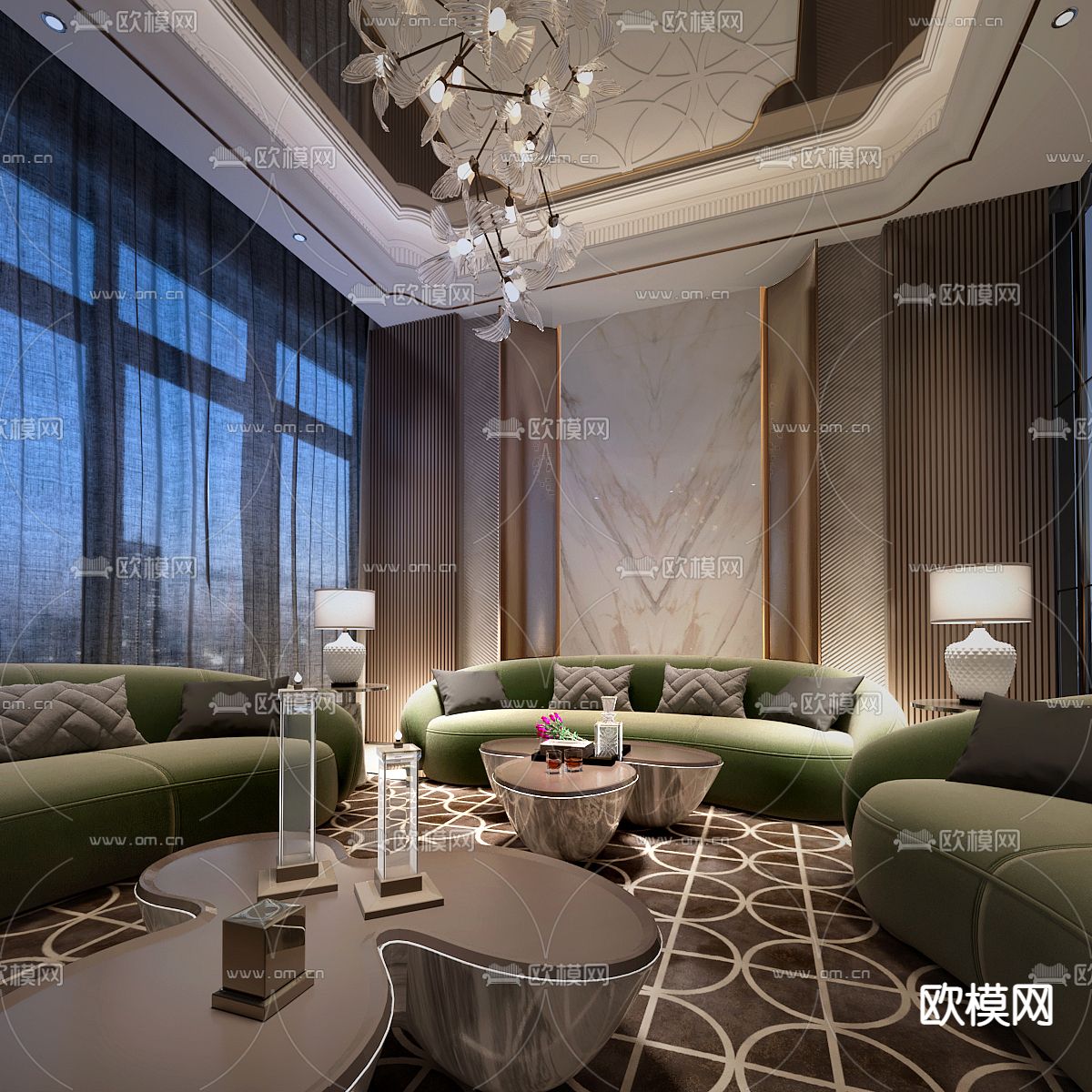 新古典风格 会客厅 客厅3d模型下载（渲染图2）