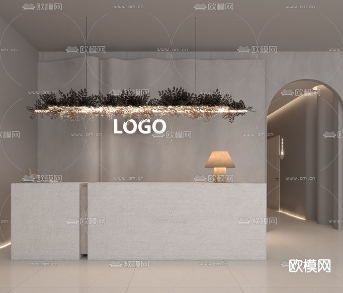 前台接待台 美容院咨询台3d模型下载(渲染图1)