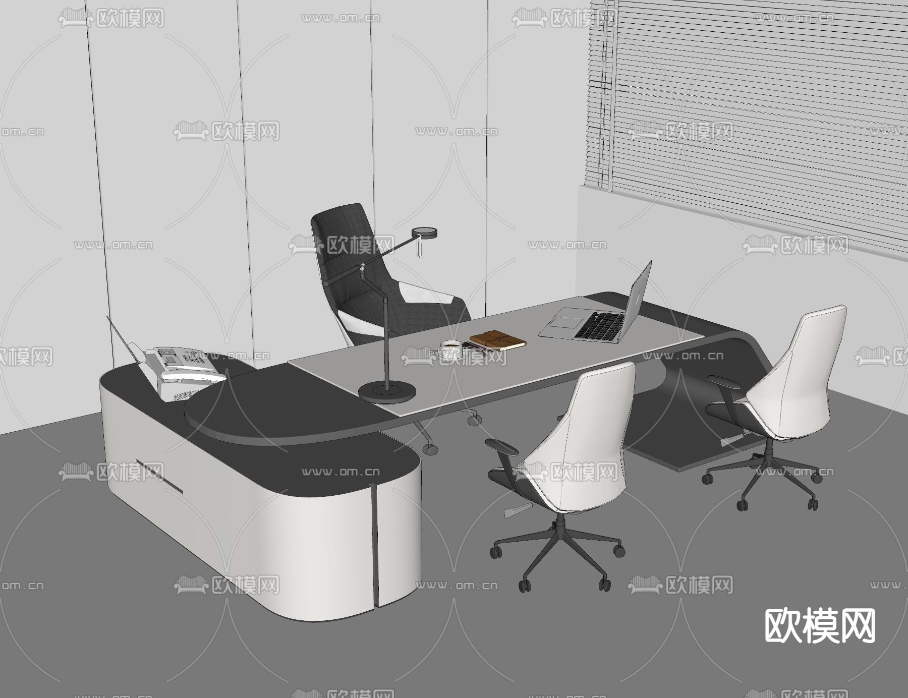 办公桌椅 班台桌su模型下载（渲染图1）