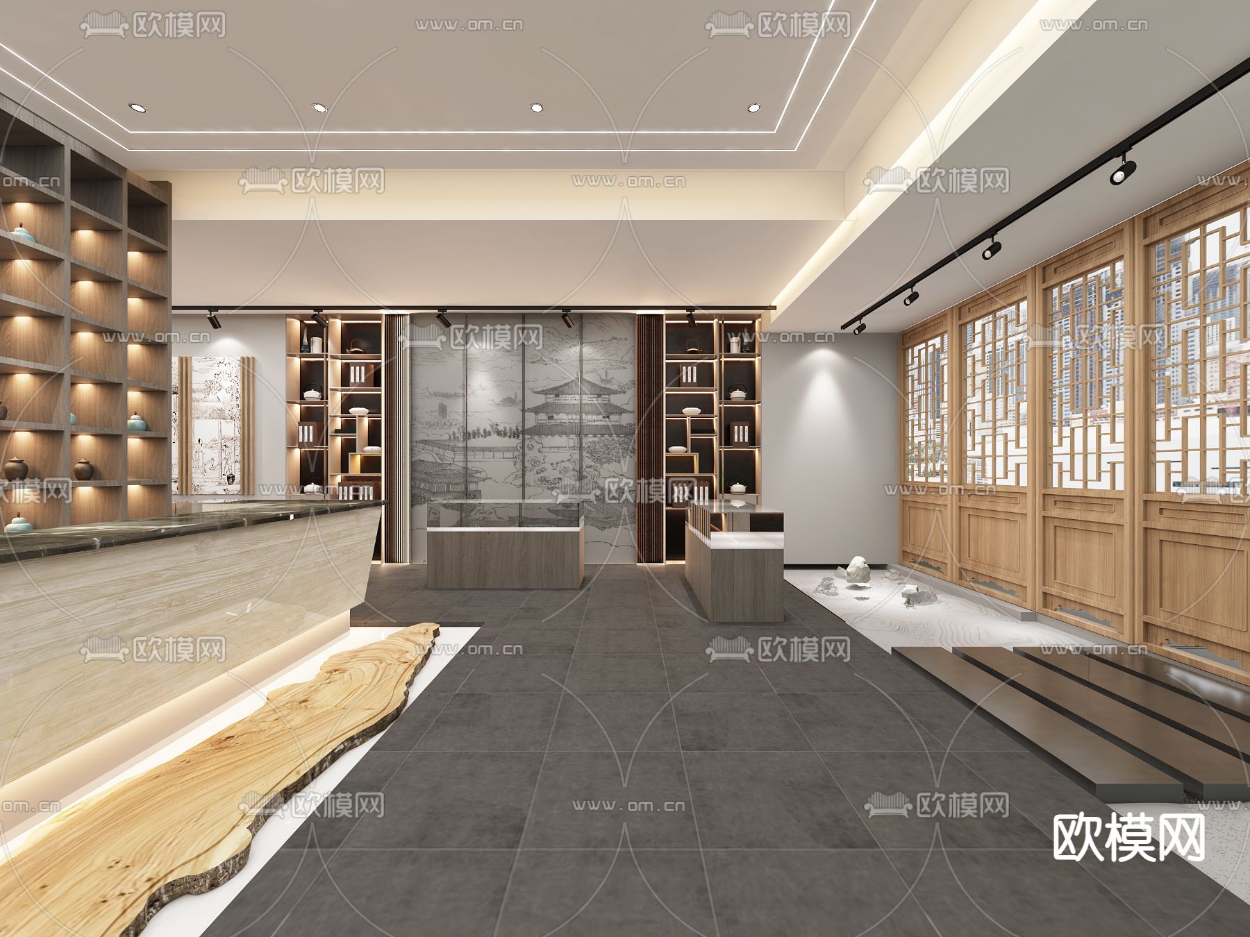 新中式茶叶店 茶馆3d模型下载（渲染图3）