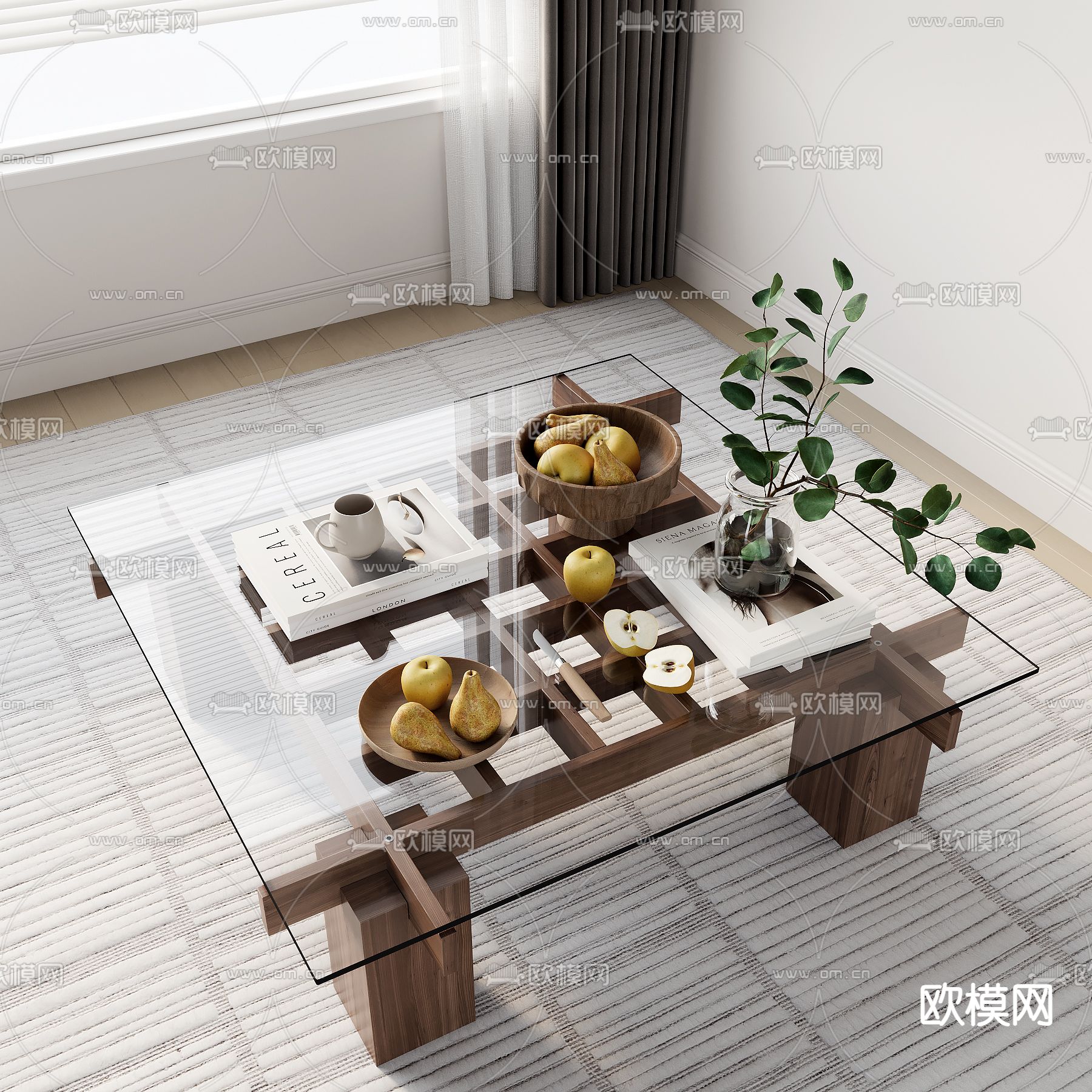 中古风茶几su模型下载（渲染图2）