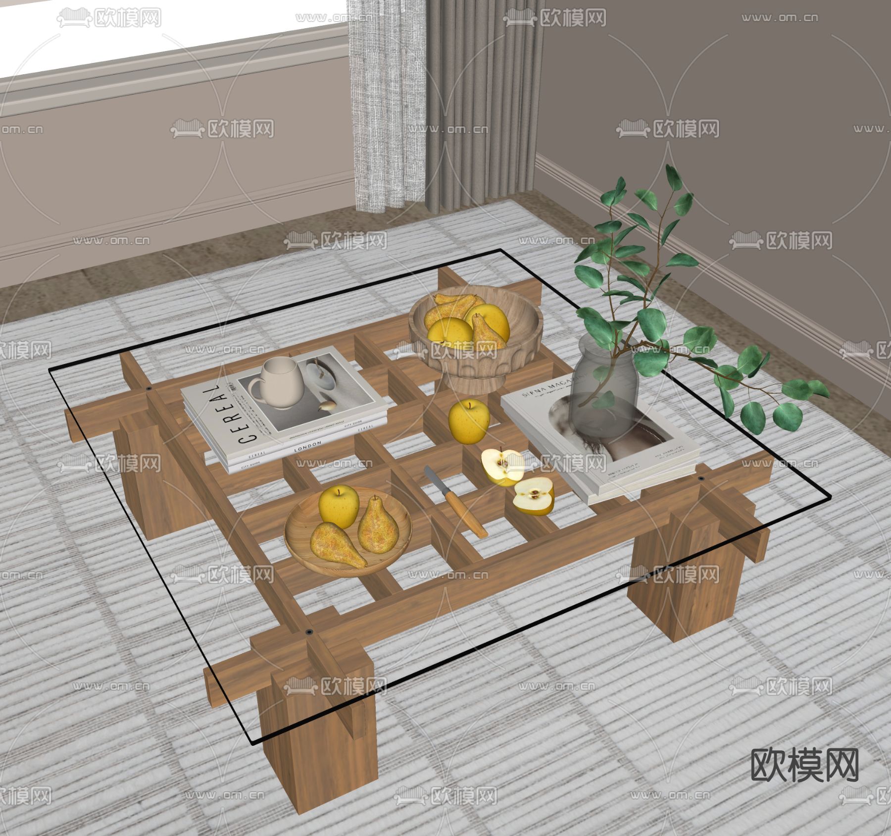 中古风茶几su模型下载（渲染图1）