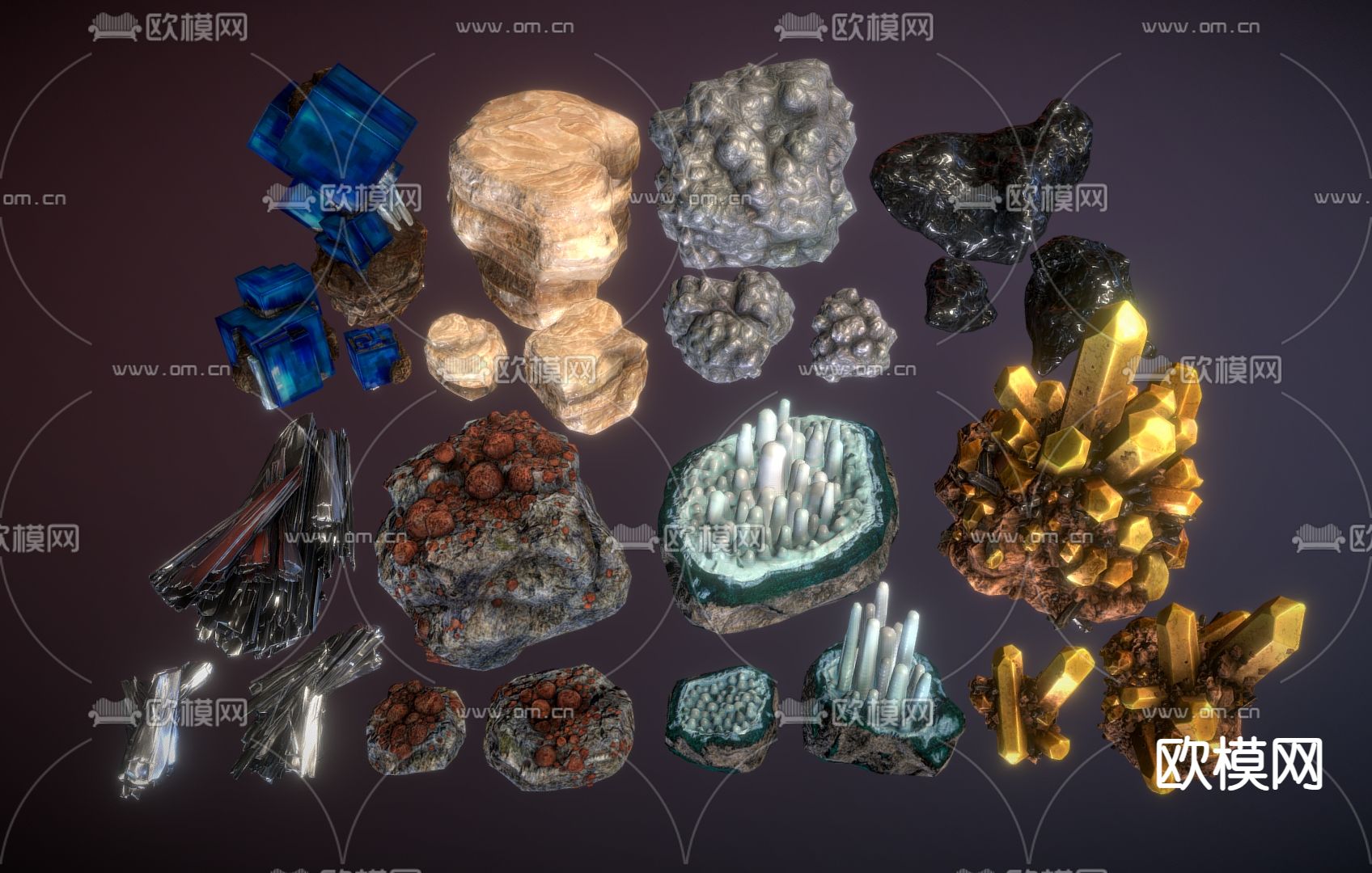 水晶雕塑 宝石雕塑3d模型下载（渲染图1）