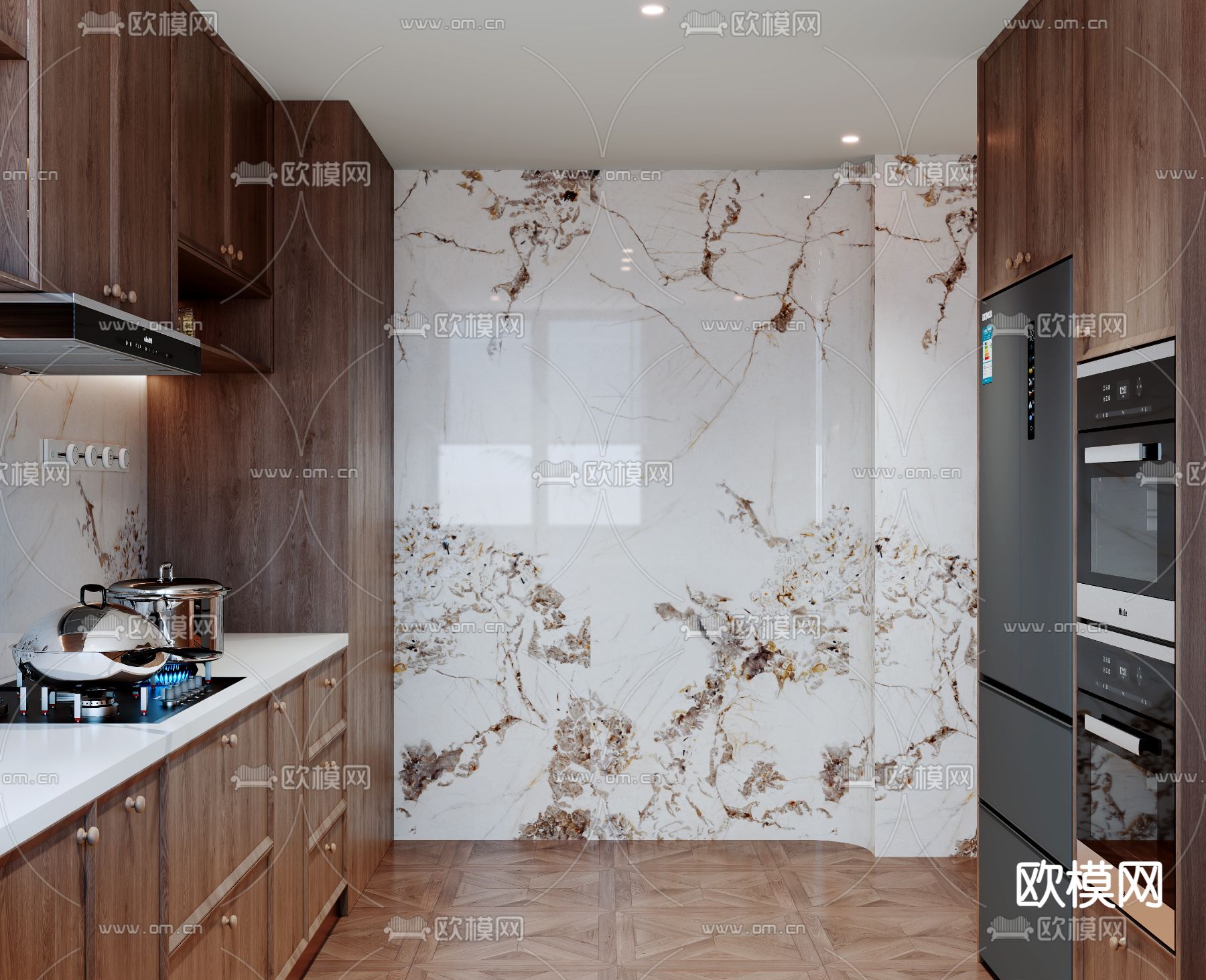 中式厨房 厨房柜3d模型下载（渲染图3）