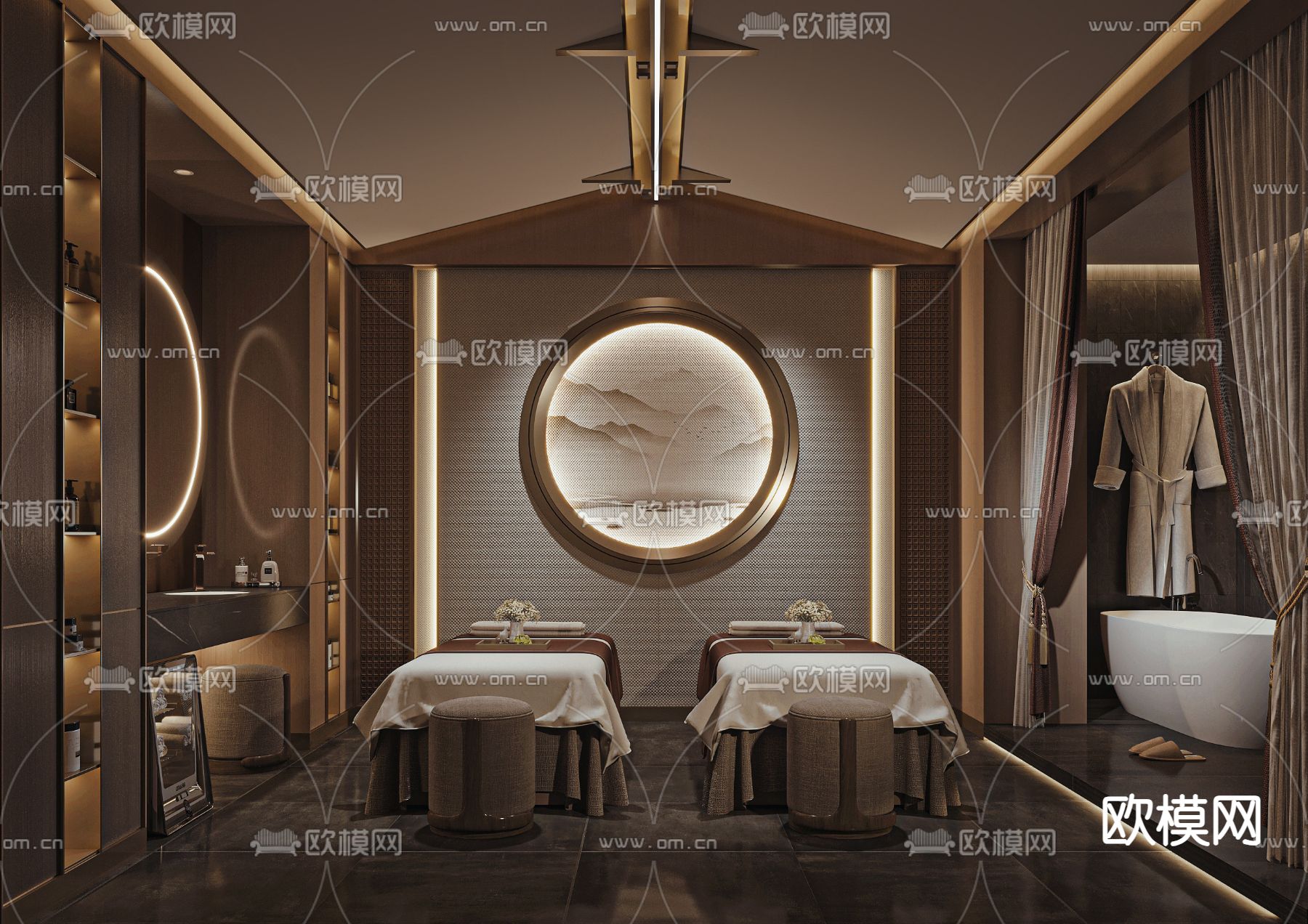 新中式 美容院包房 SPA护理房3d模型下载