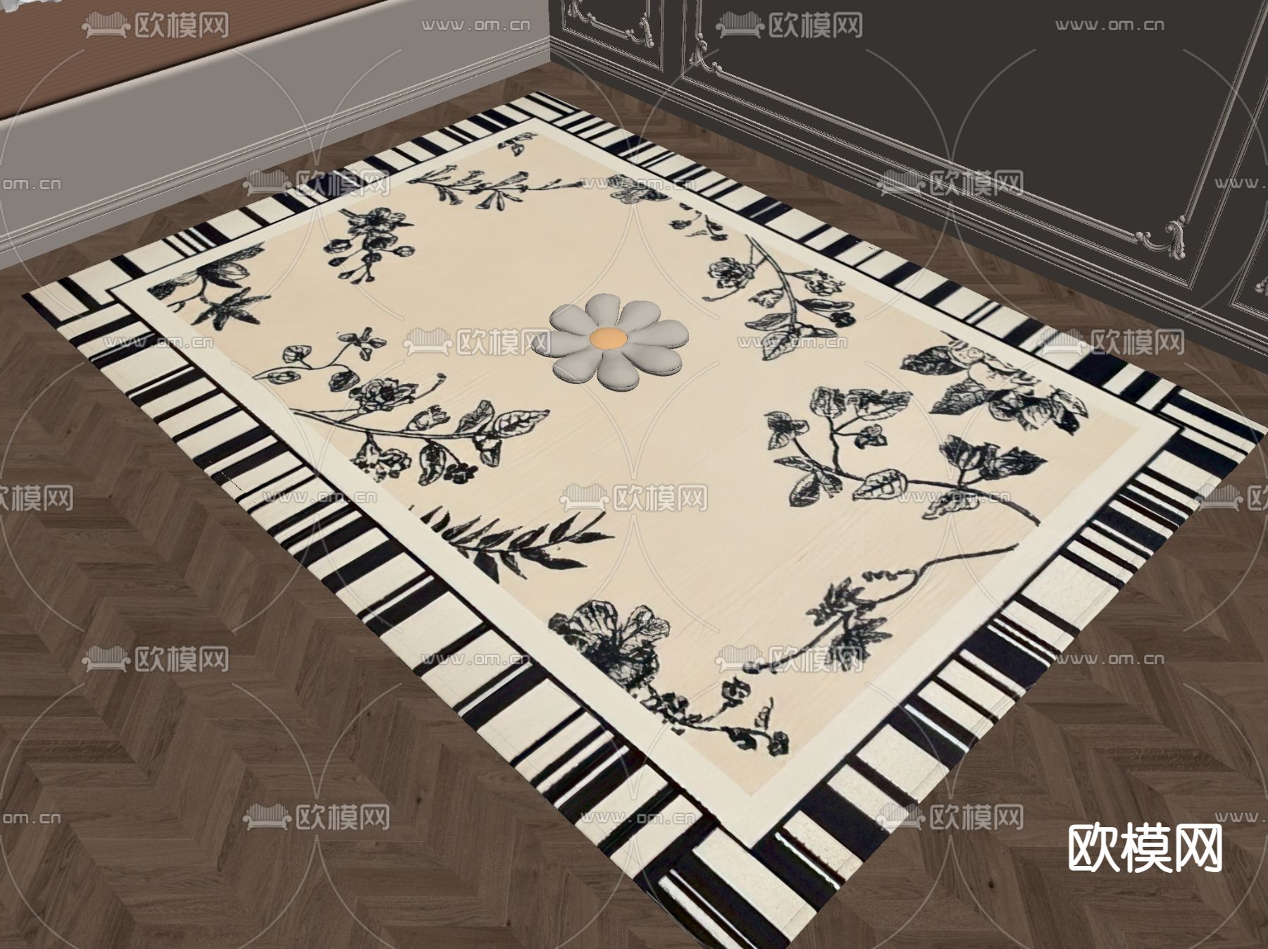 中古风地毯 方毯su模型下载（渲染图1）