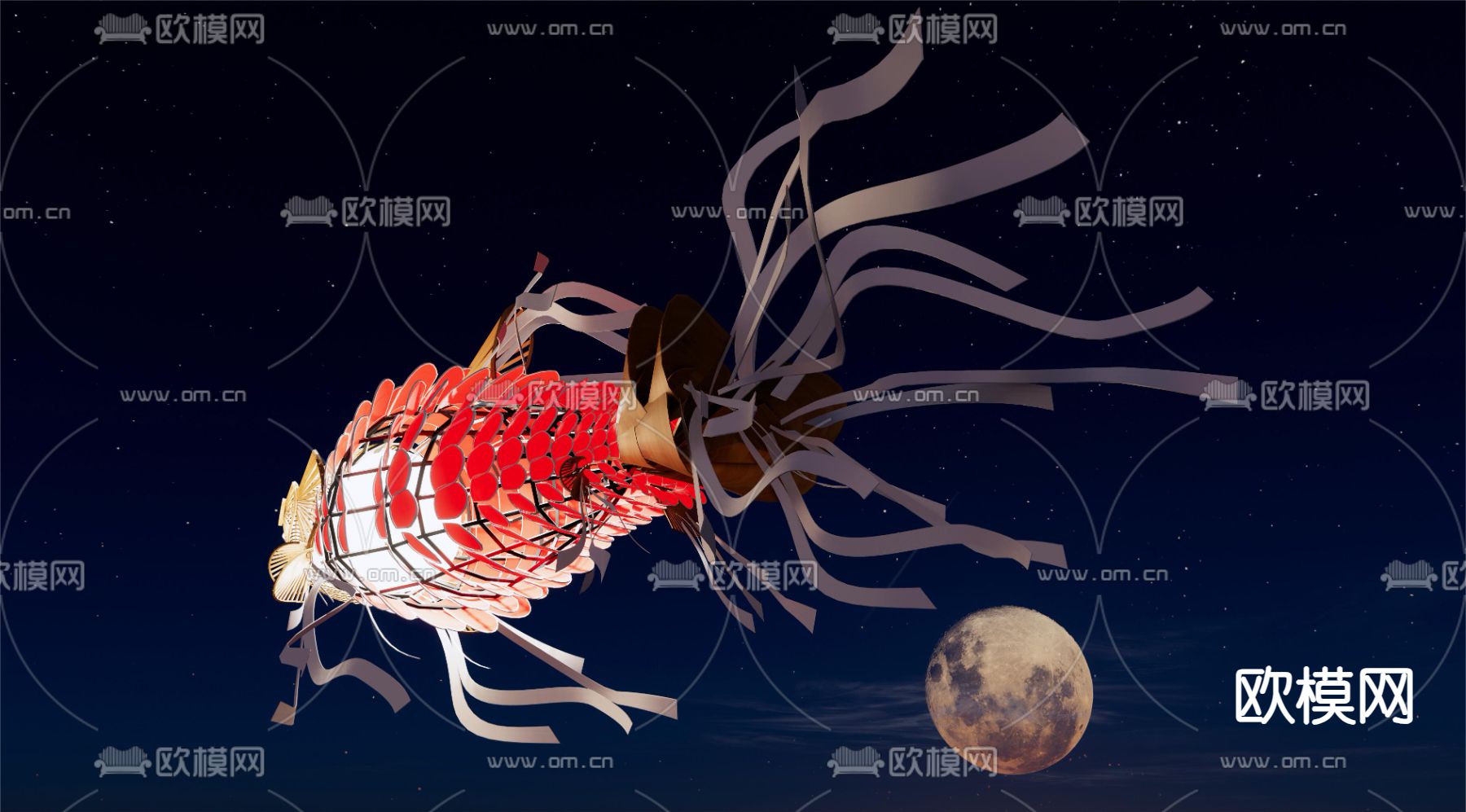 装饰灯 金鱼灯笼3d模型下载（渲染图2）