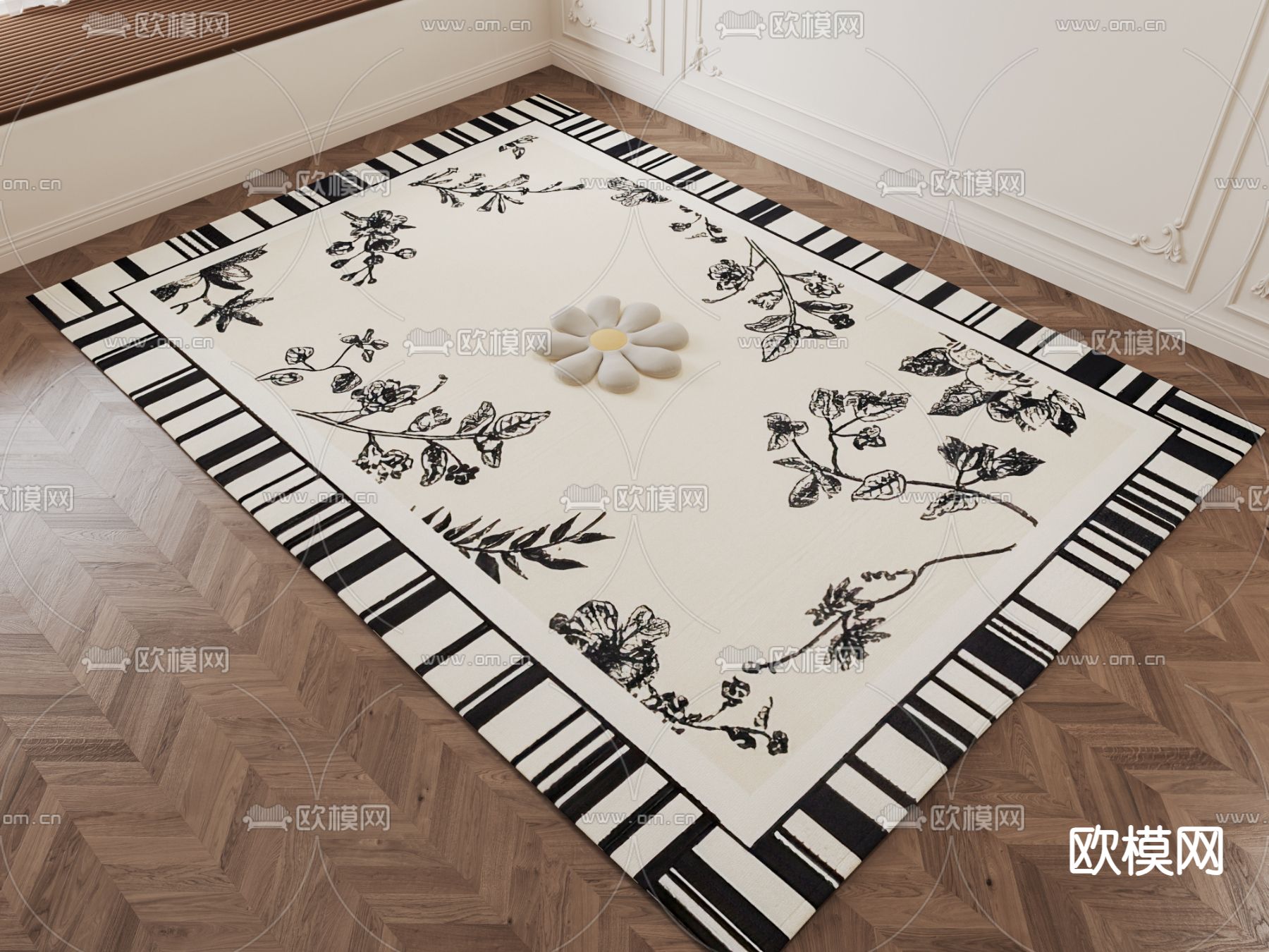 中古风地毯 方毯su模型下载（渲染图2）