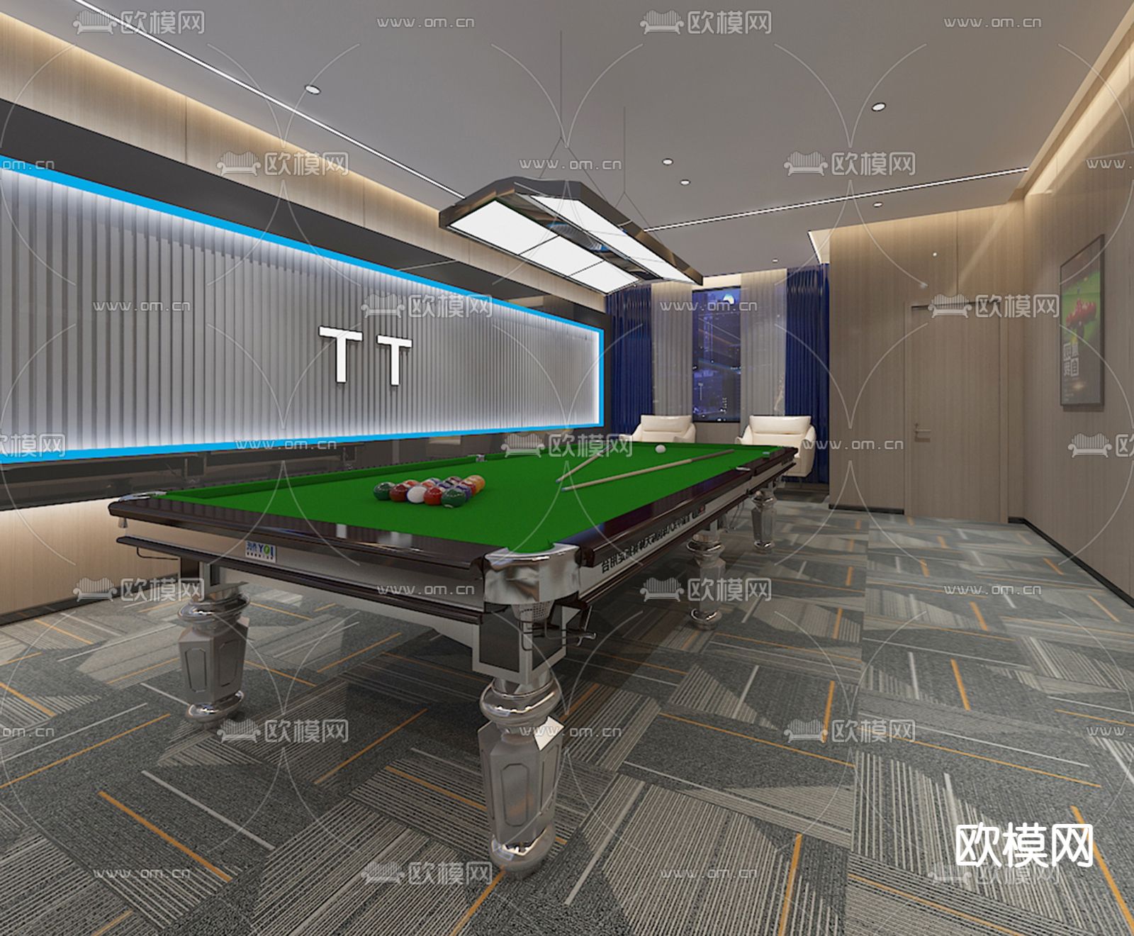 现代台球室 台球厅3d模型下载