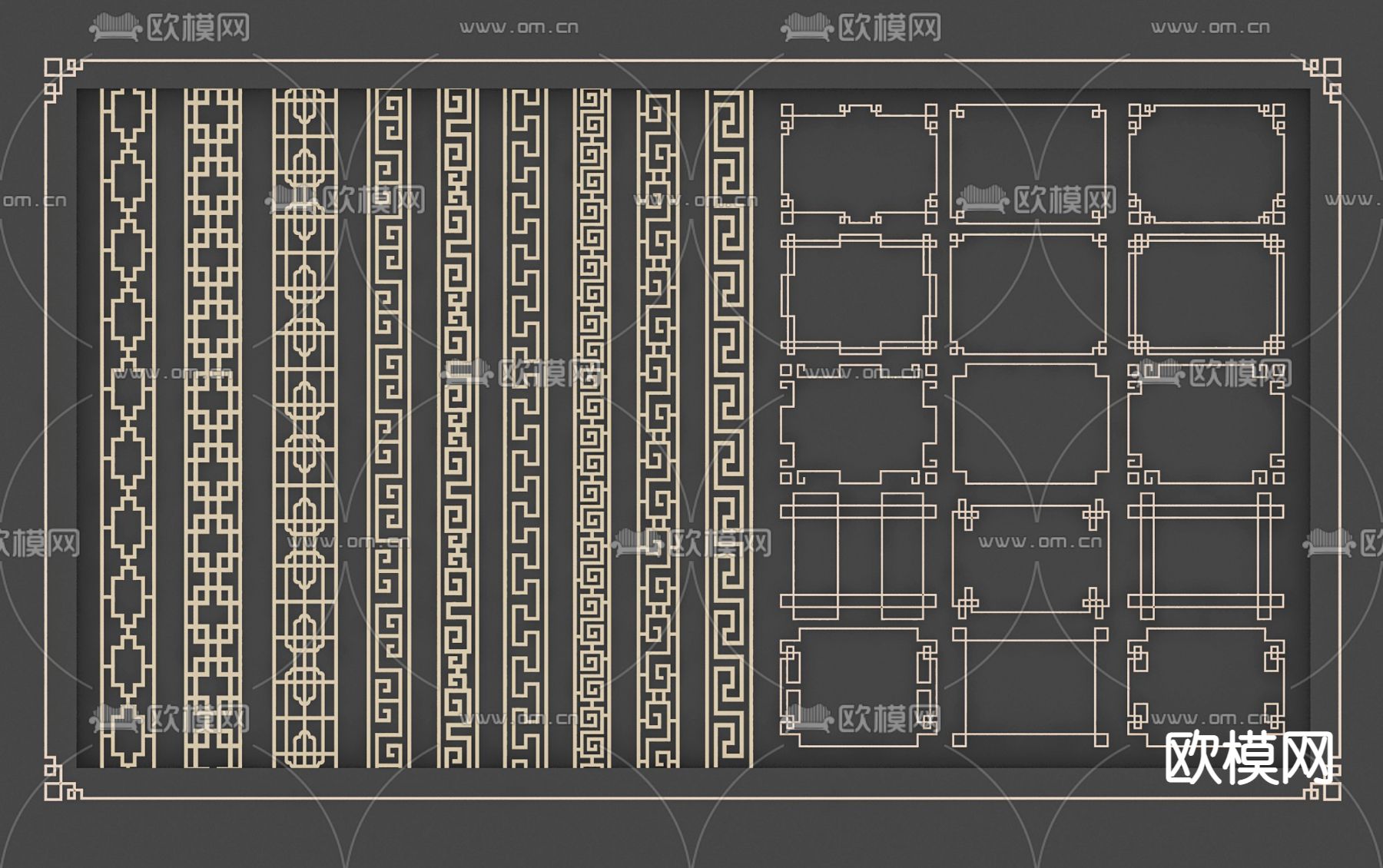 新中式 花格线条 边框3d模型下载