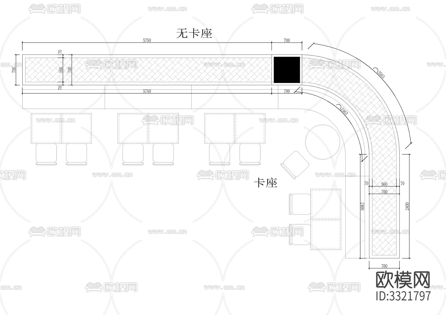 卡座隔断节点大样图下载（渲染图1）