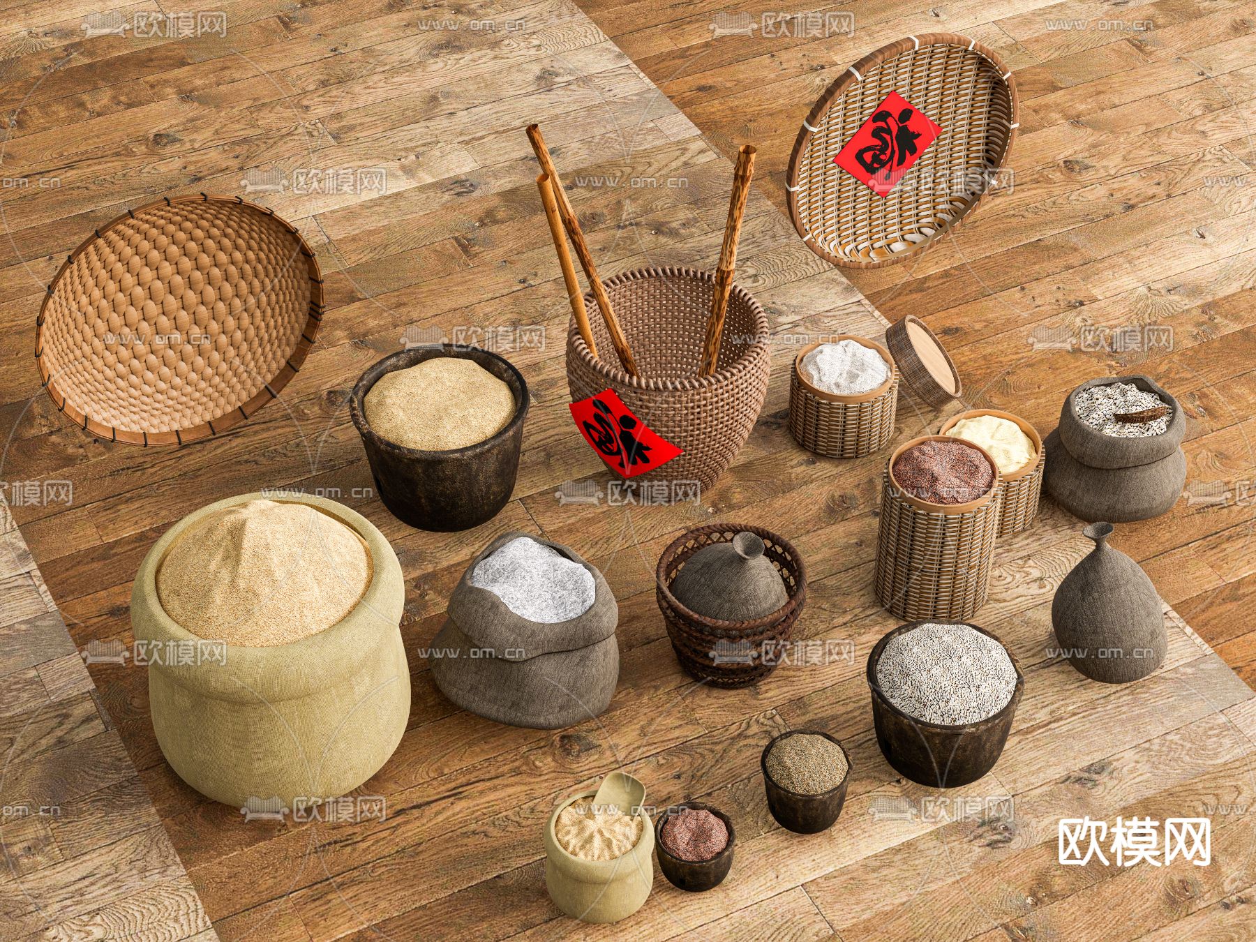 农耕小品 梁袋 麻袋 布袋3d模型下载