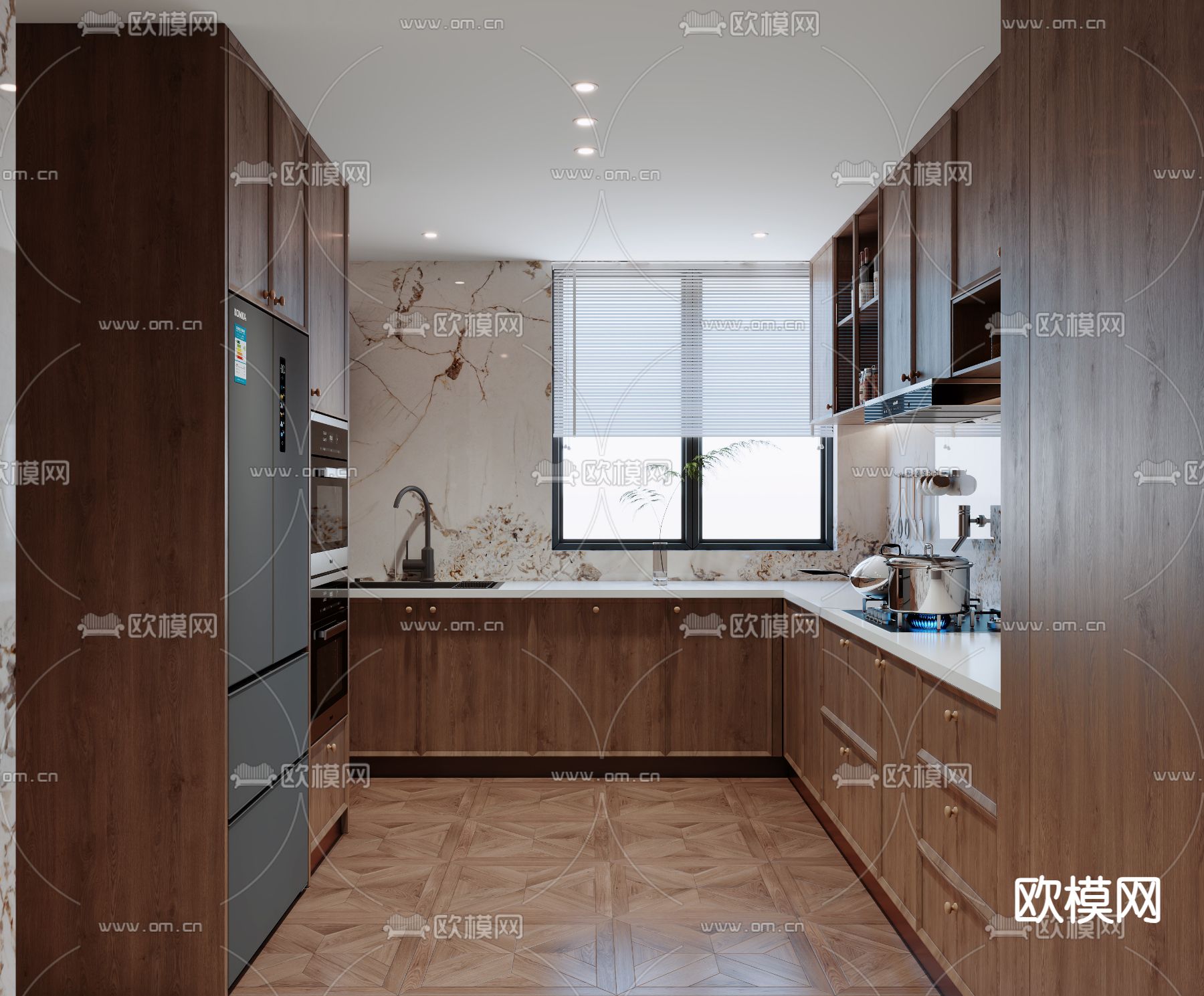 中式厨房 厨房柜3d模型下载（渲染图2）