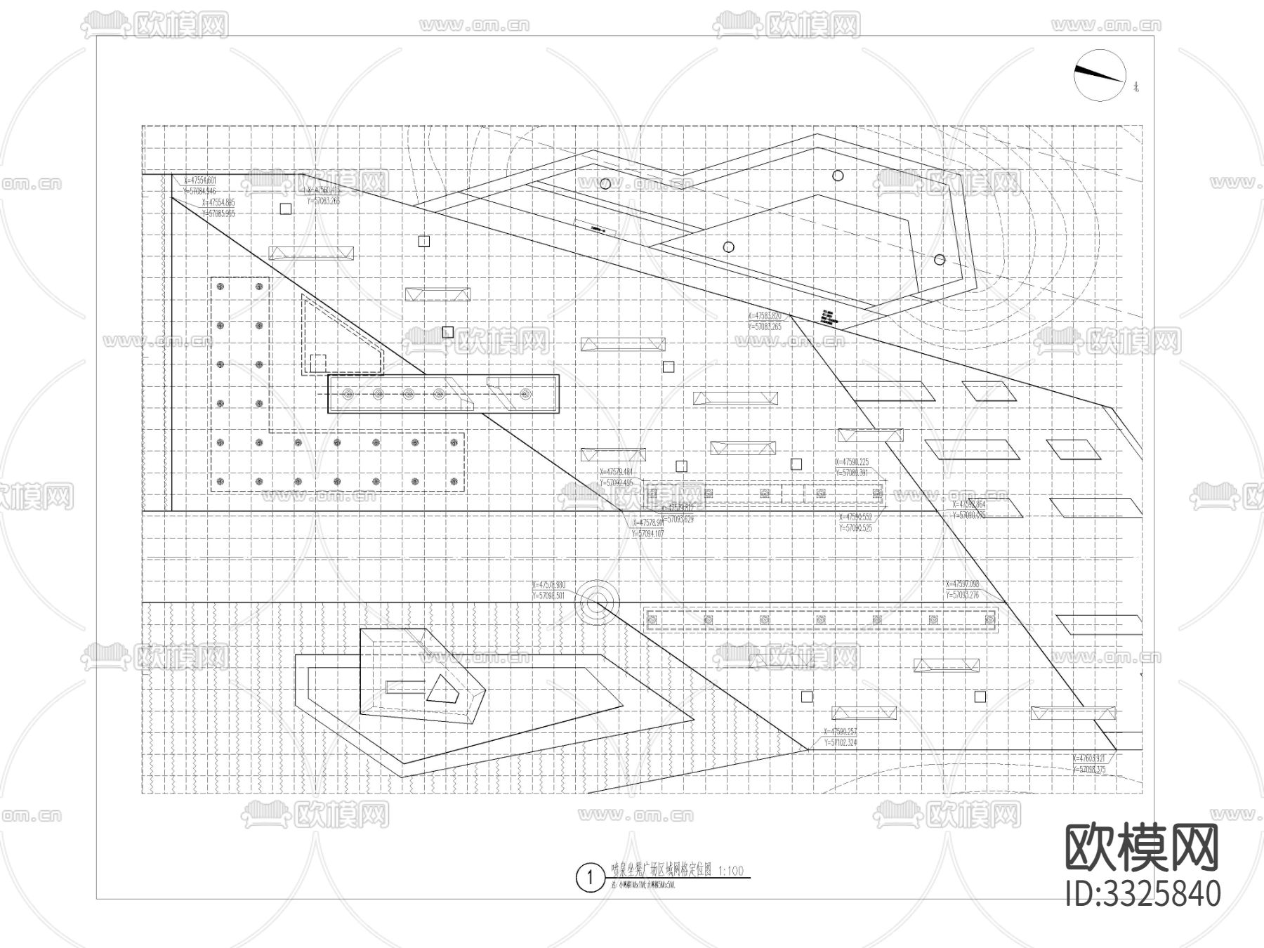 喷泉坐凳广场区域平面立面cad施工图下载（渲染图3）