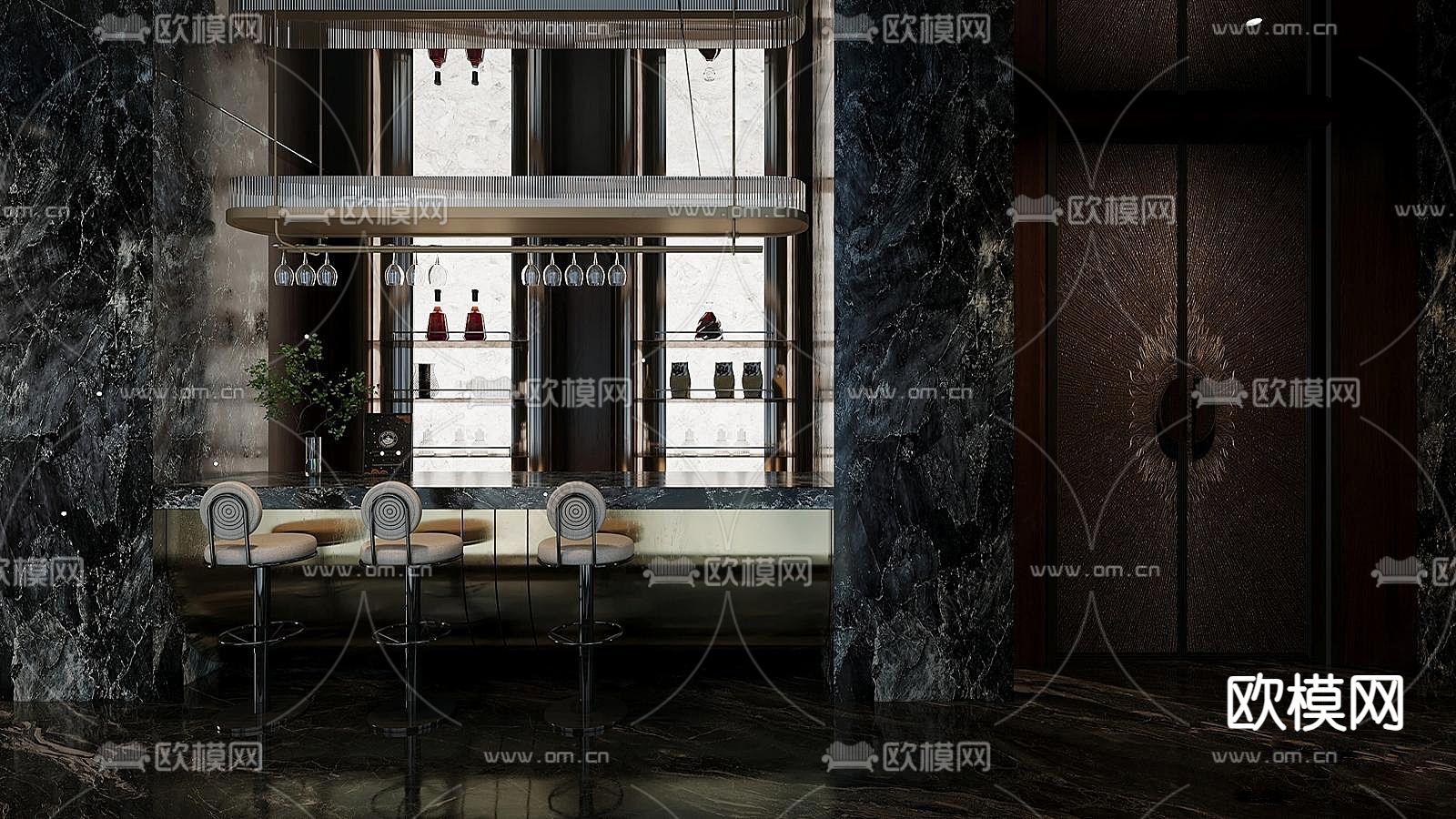 酒店走廊 过道 会所吧台3d模型下载（渲染图1）