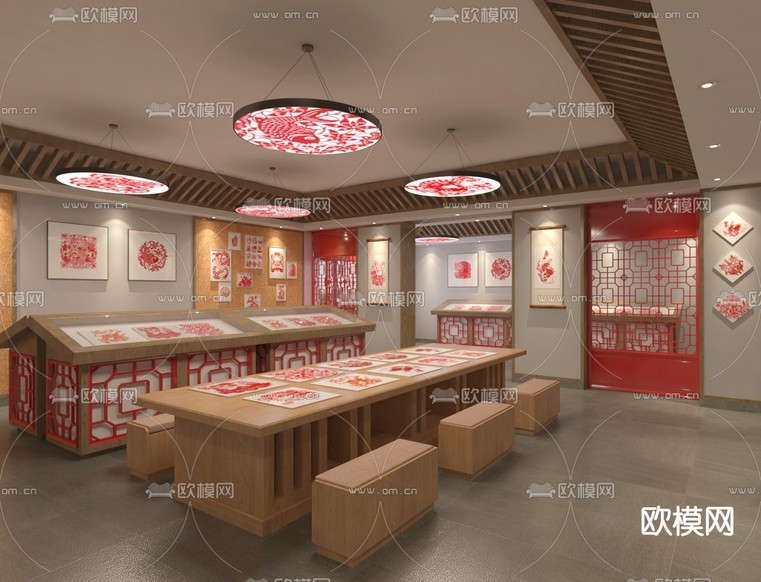 新中式剪纸文化馆3d模型下载