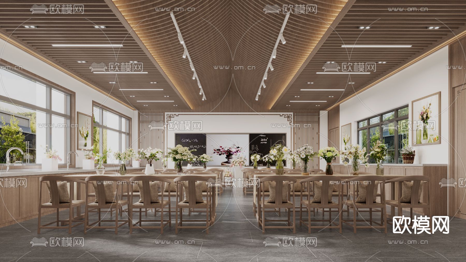 中式插花教室 培训机构3d模型下载