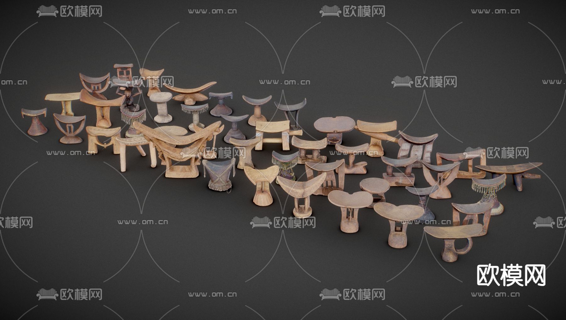 非洲头枕3d模型下载（渲染图1）