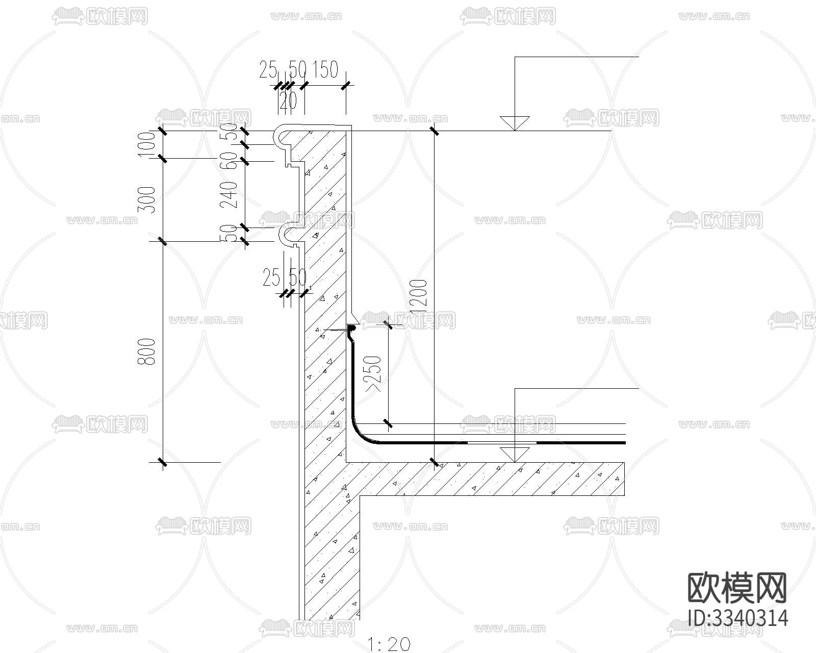 欧式线角节点大样图下载（渲染图5）