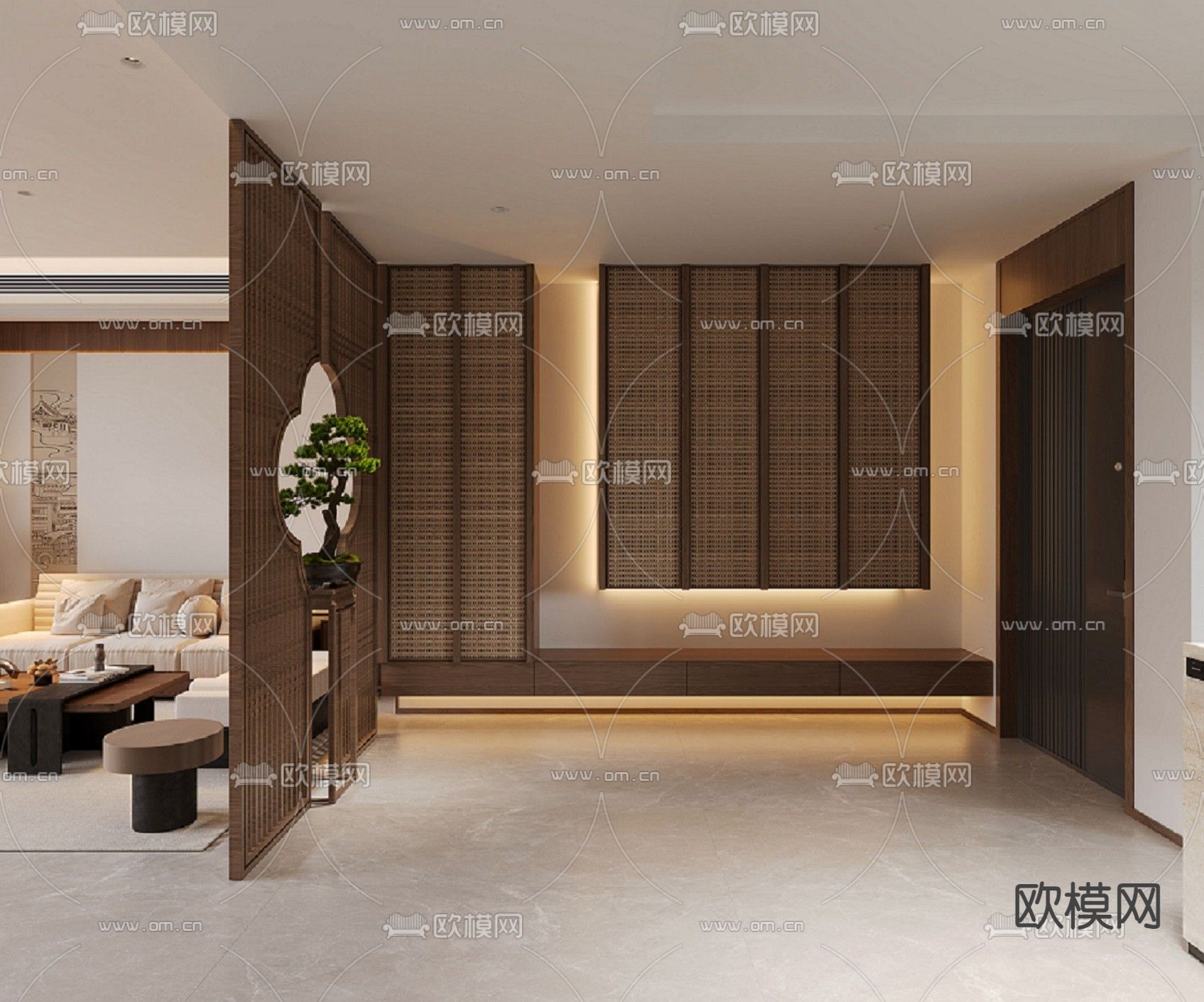 新中式入户 玄关 门厅3d模型下载