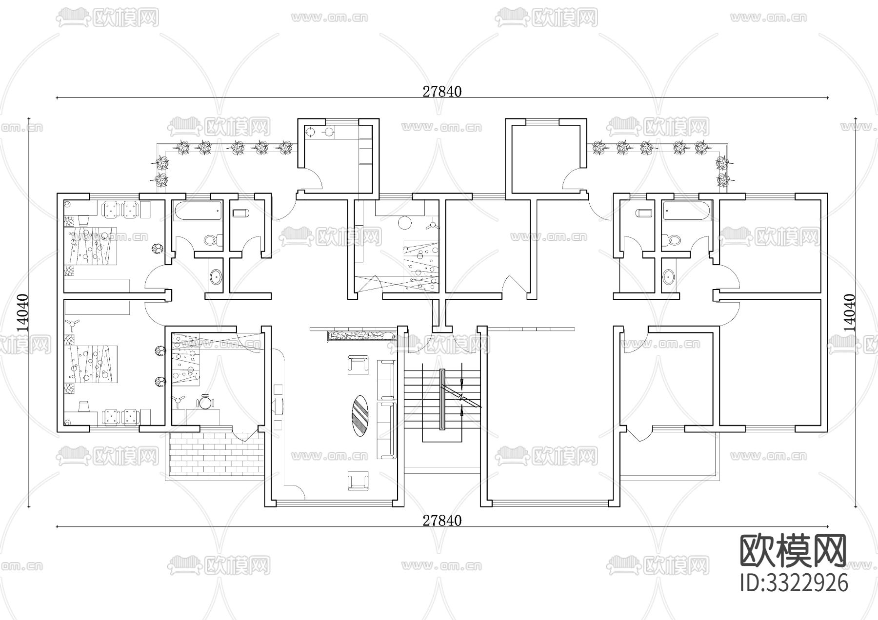 315m²公寓住宅cad平面图下载