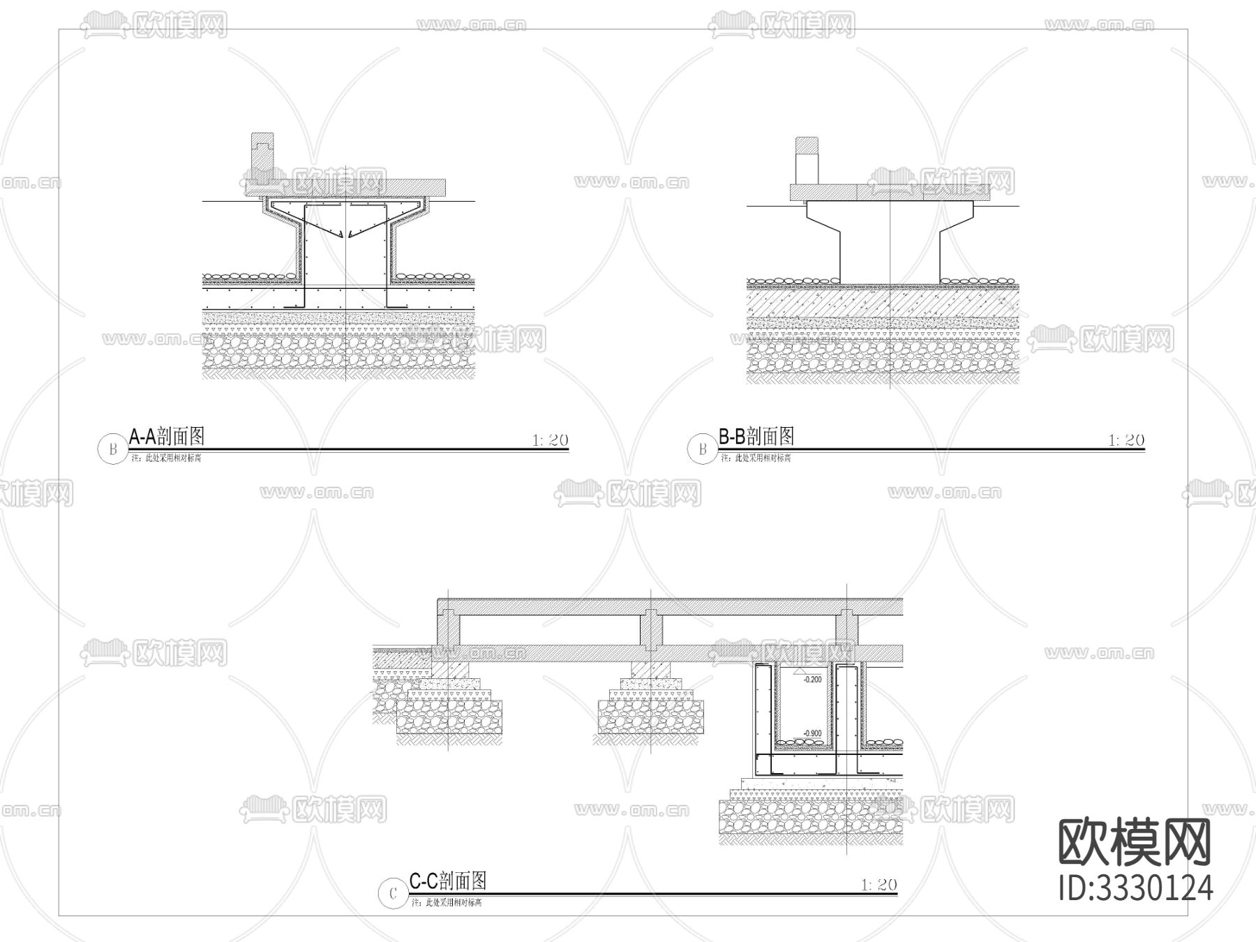 石桥折桥立面剖面图 节点大样图下载（渲染图2）