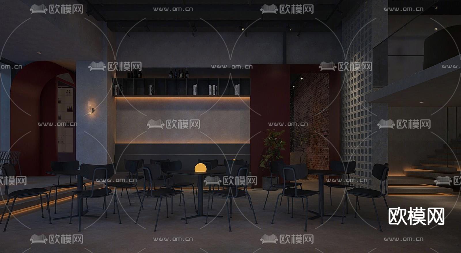 工业风咖啡厅 咖啡馆3d模型下载（渲染图2）