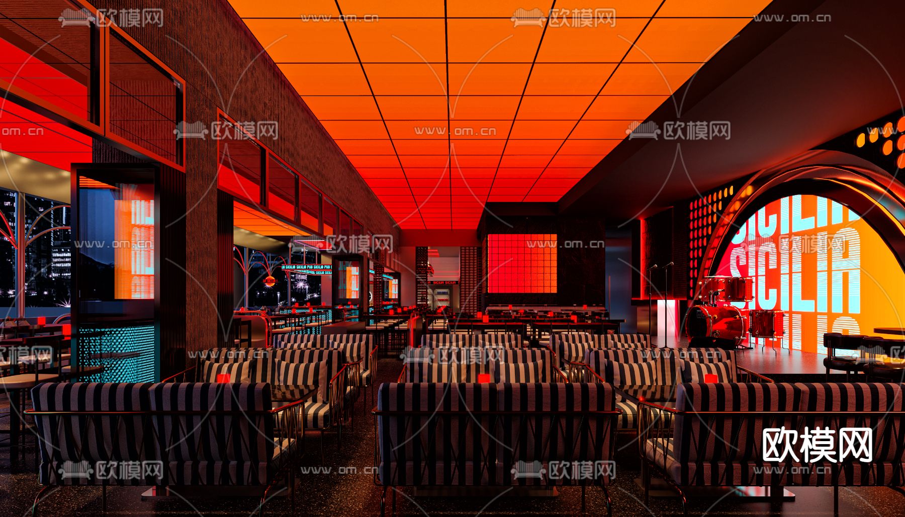 音乐餐吧 网红餐厅3d模型下载