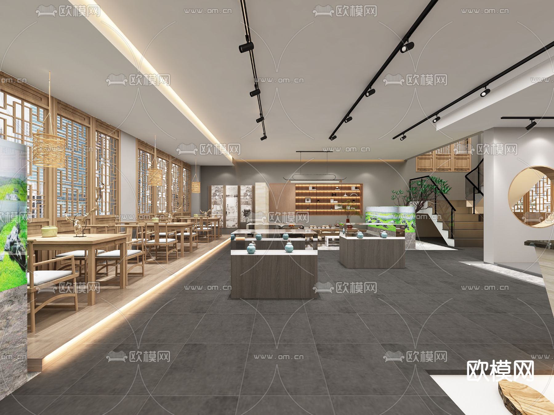 新中式茶叶店 茶馆3d模型下载（渲染图1）