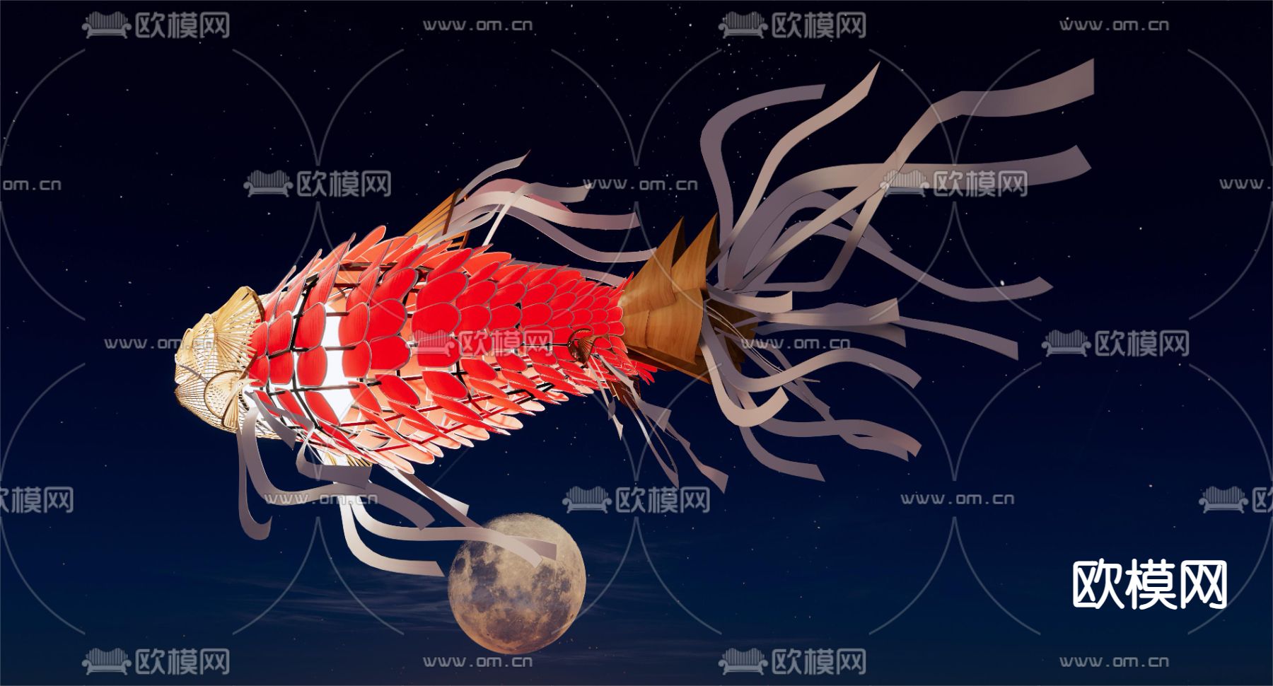 装饰灯 金鱼灯笼3d模型下载（渲染图1）