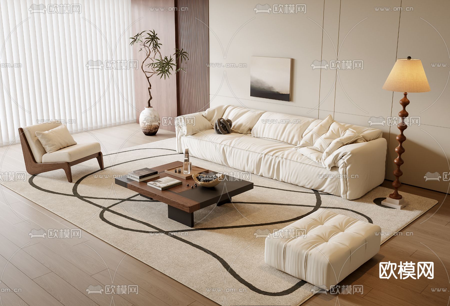 中古风组合沙发3d模型下载