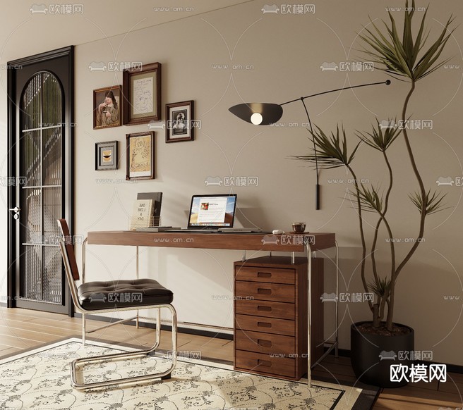 中古风书桌 电脑桌 学习桌3d模型下载