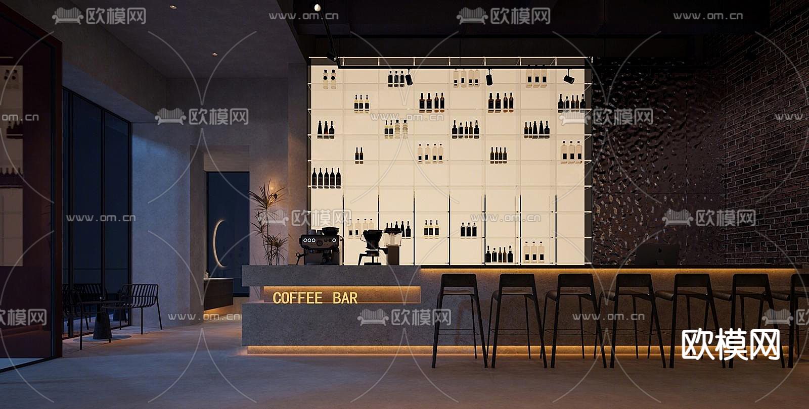 工业风咖啡厅 咖啡馆3d模型下载（渲染图1）