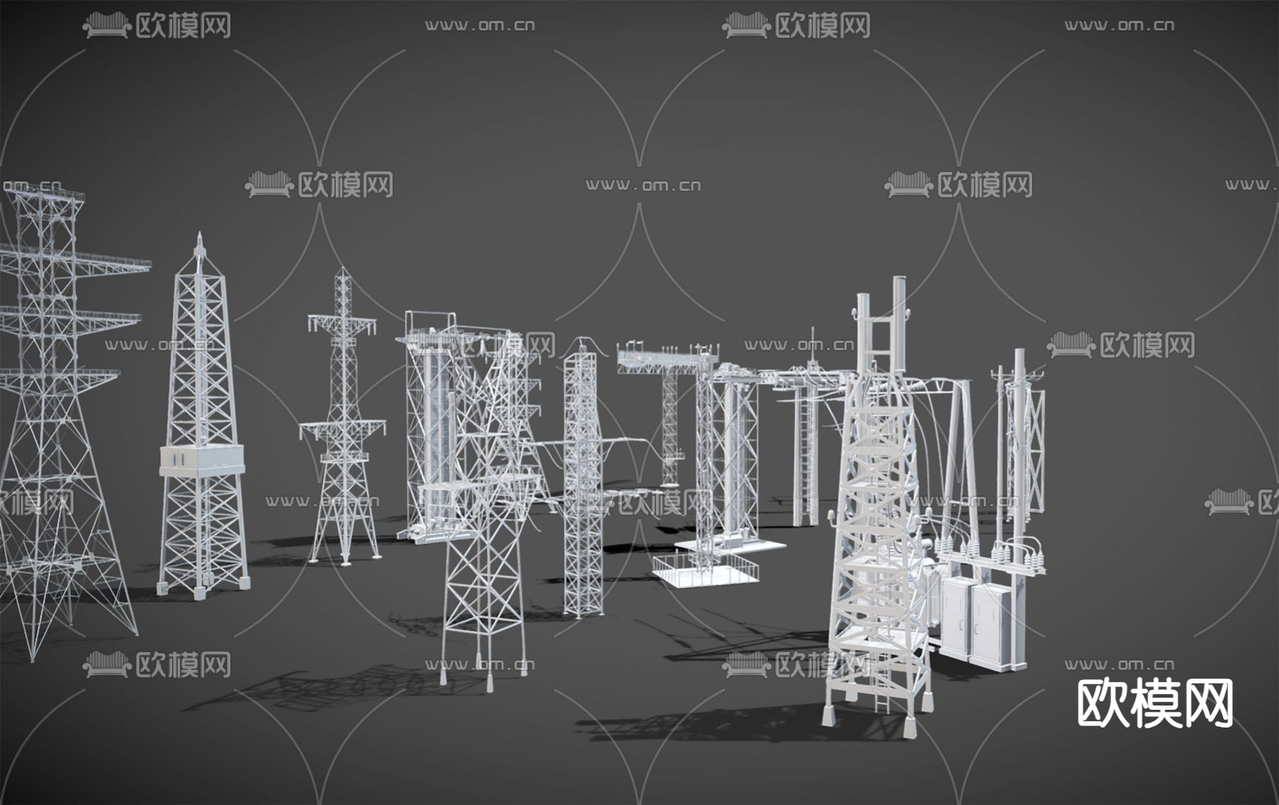 高压电塔 信号塔 电线塔 电线杆3d模型下载（渲染图3）
