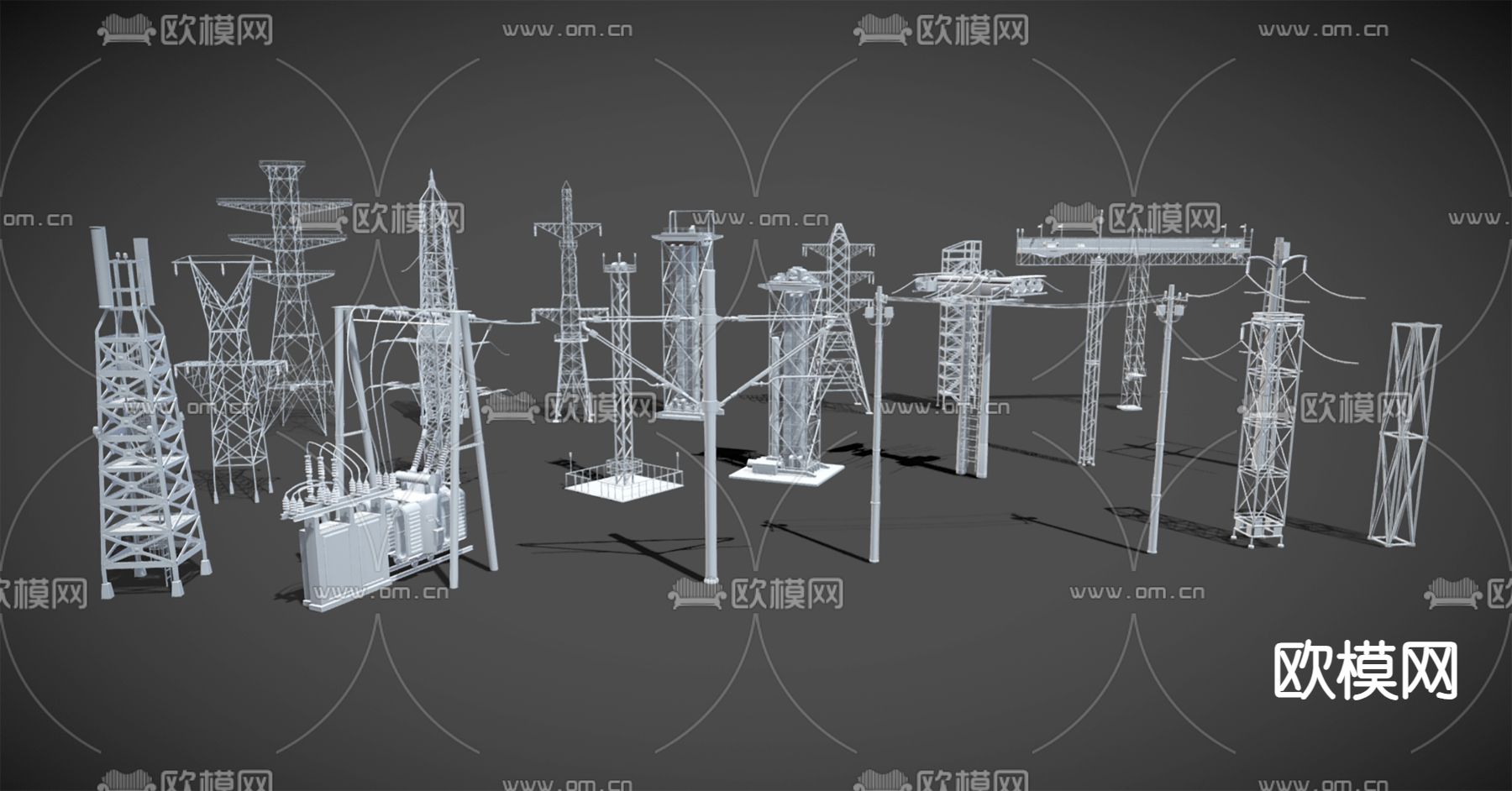 高压电塔 信号塔 电线塔 电线杆3d模型下载（渲染图1）
